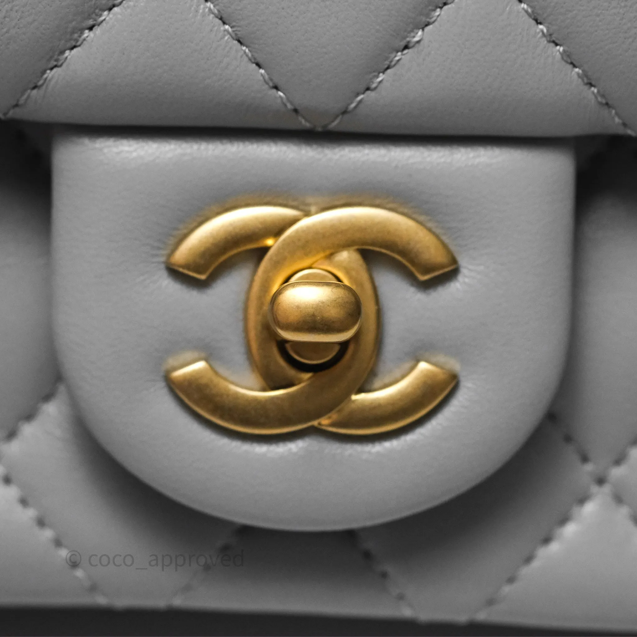 Chanel Mini Square Pearl Crush Quilted Grey Lambskin Aged Gold Hardware