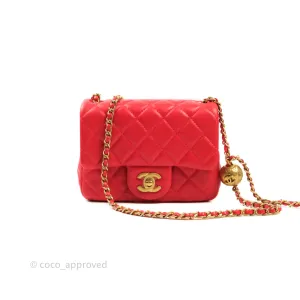 Chanel Mini Square Pearl Crush Quilted Red Lambskin Aged Gold Hardware