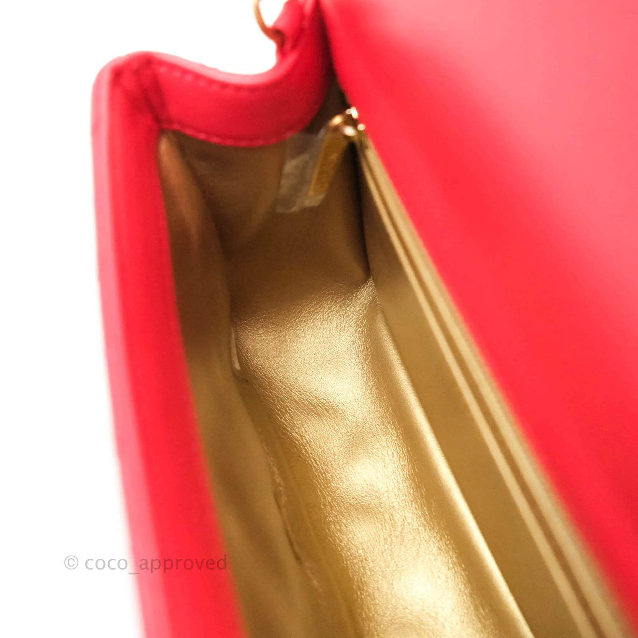 Chanel Mini Square Pearl Crush Quilted Red Lambskin Aged Gold Hardware