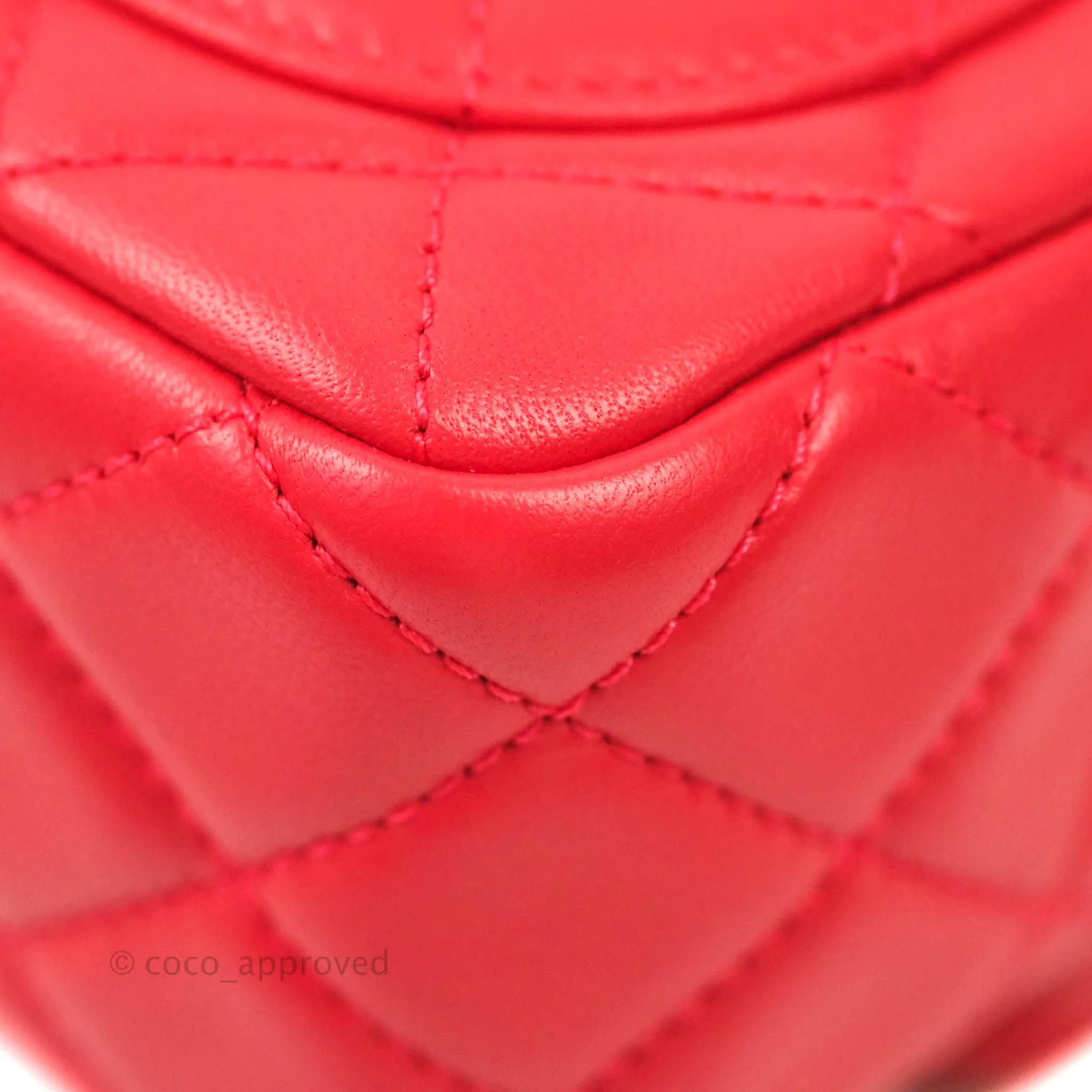 Chanel Mini Square Pearl Crush Quilted Red Lambskin Aged Gold Hardware