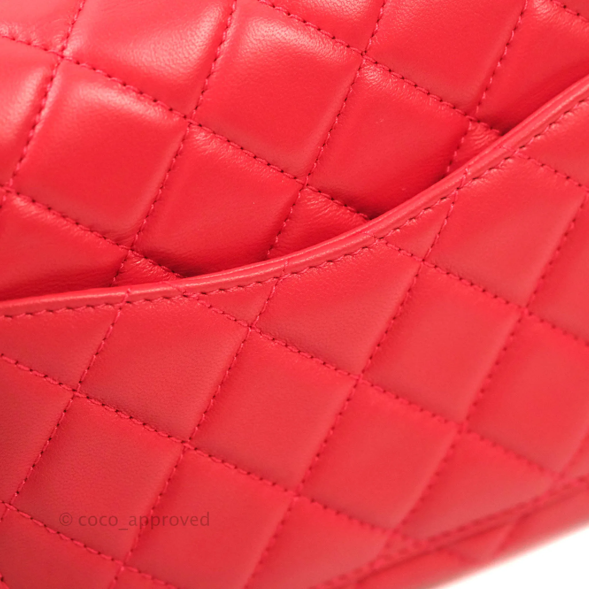 Chanel Mini Square Pearl Crush Quilted Red Lambskin Aged Gold Hardware