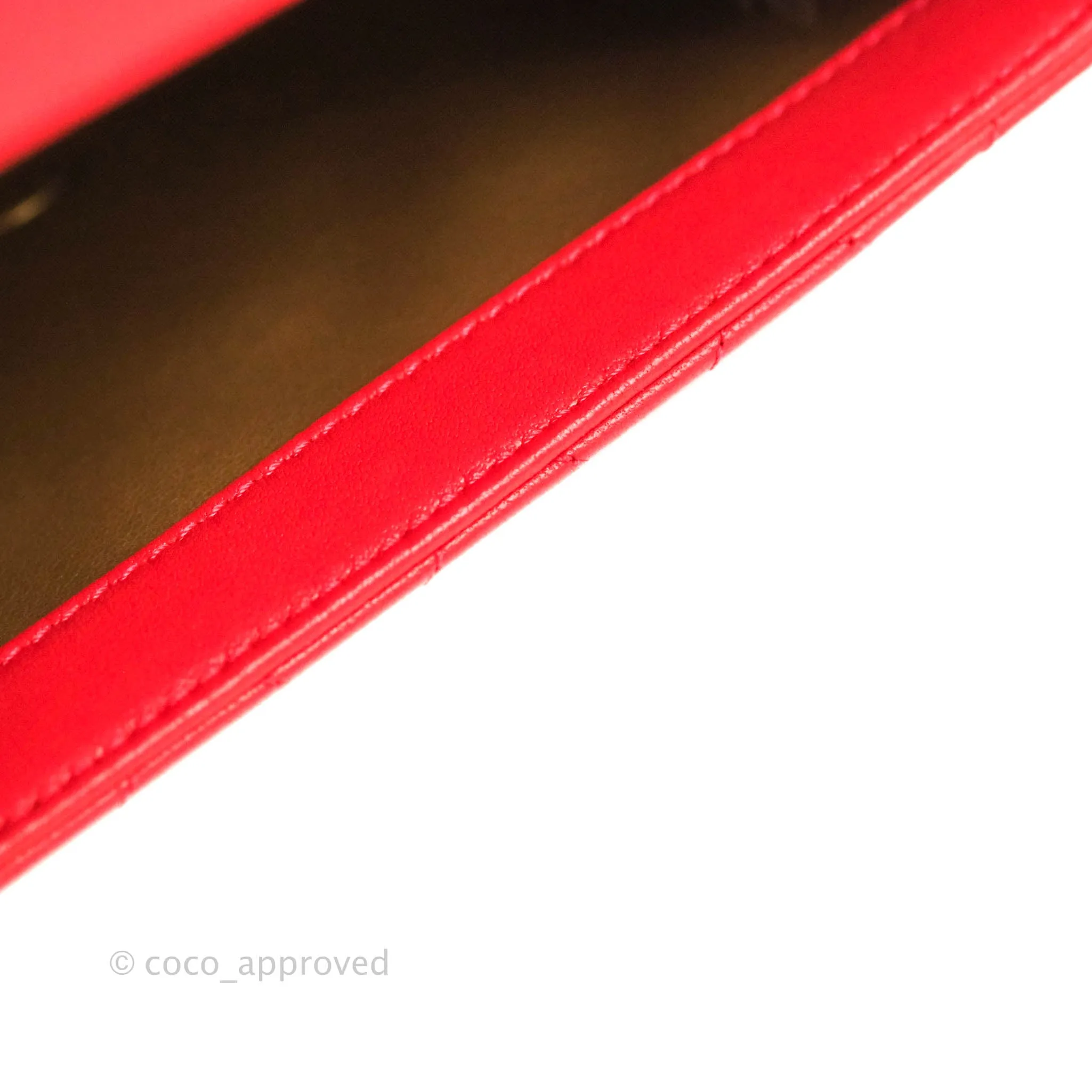 Chanel Mini Square Pearl Crush Quilted Red Lambskin Aged Gold Hardware