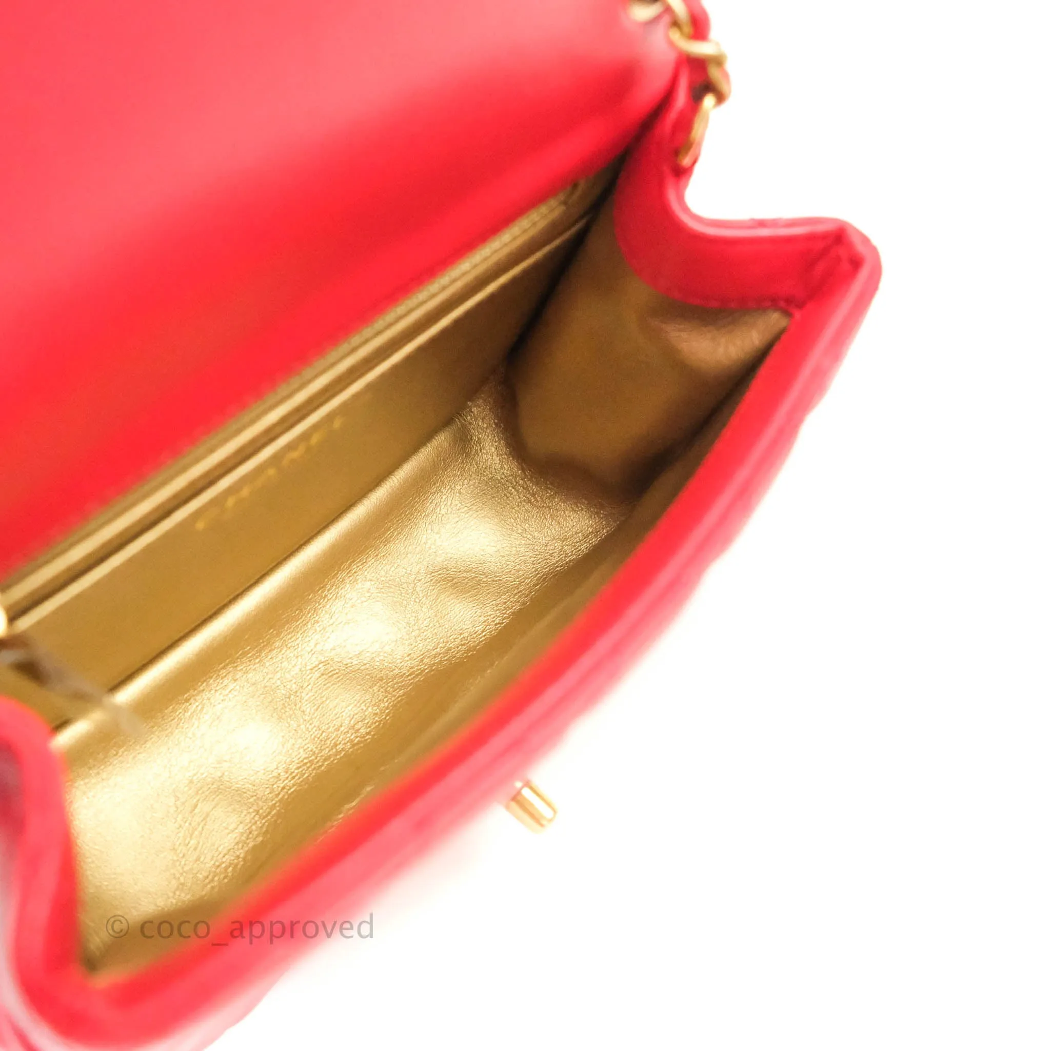 Chanel Mini Square Pearl Crush Quilted Red Lambskin Aged Gold Hardware