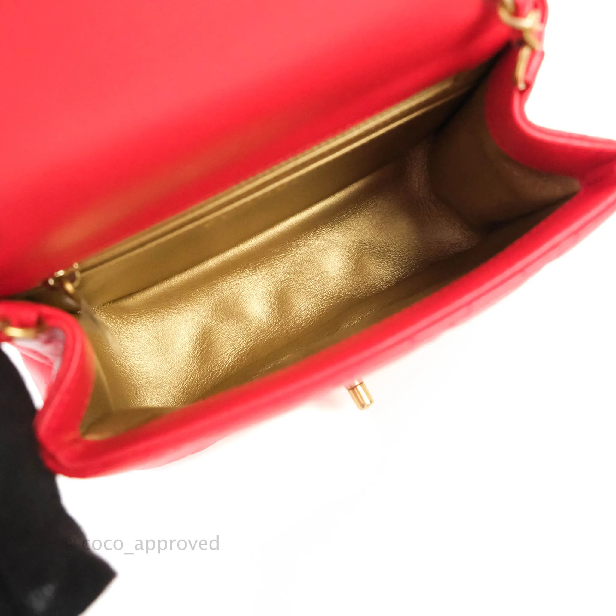 Chanel Mini Square Pearl Crush Quilted Red Lambskin Aged Gold Hardware