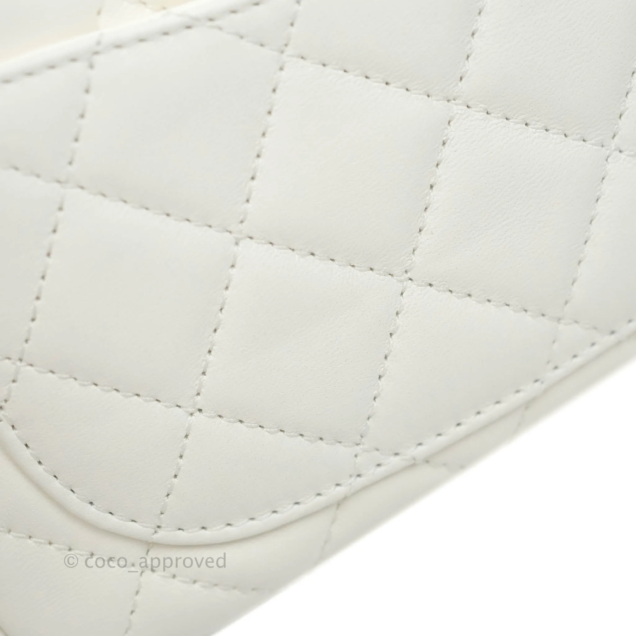 Chanel Mini Square Pearl Crush Quilted White Lambskin Gold Hardware