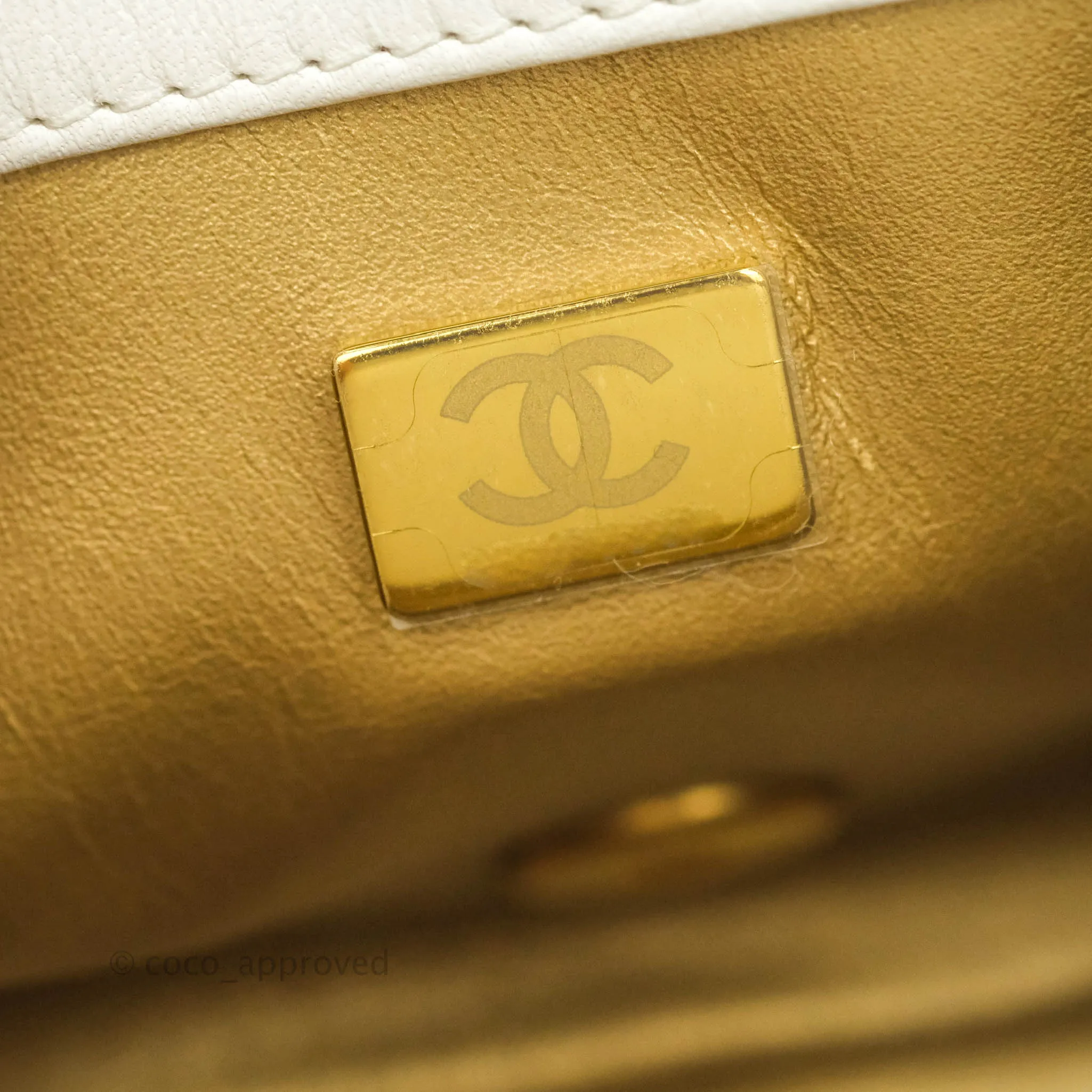 Chanel Mini Square Pearl Crush Quilted White Lambskin Gold Hardware