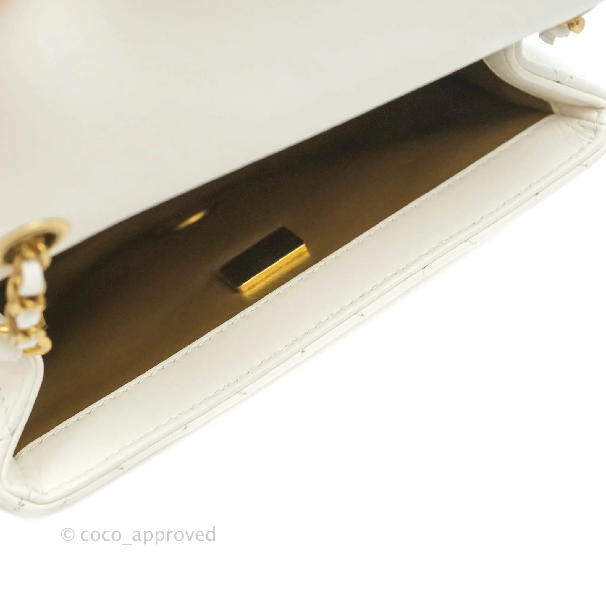 Chanel Mini Square Pearl Crush Quilted White Lambskin Gold Hardware
