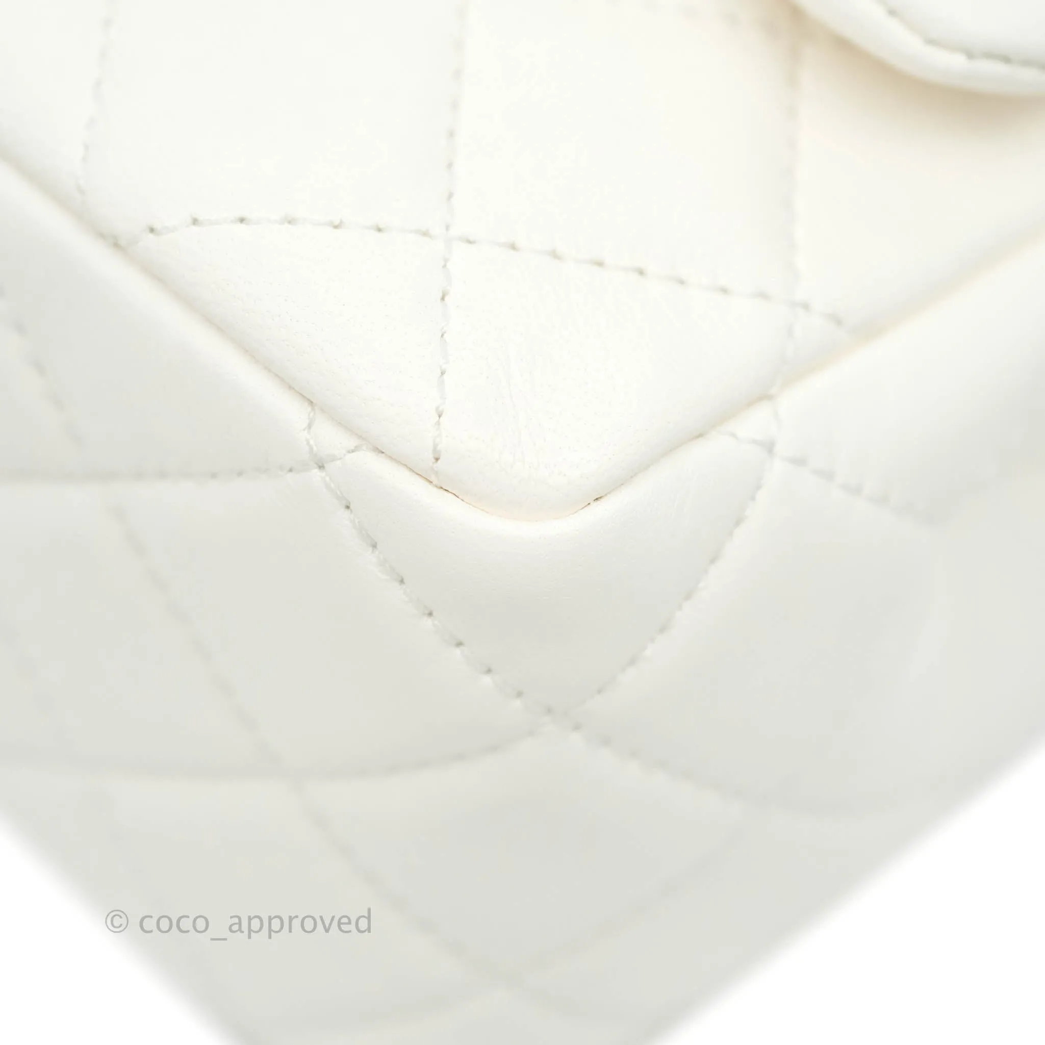 Chanel Mini Square Pearl Crush Quilted White Lambskin Gold Hardware