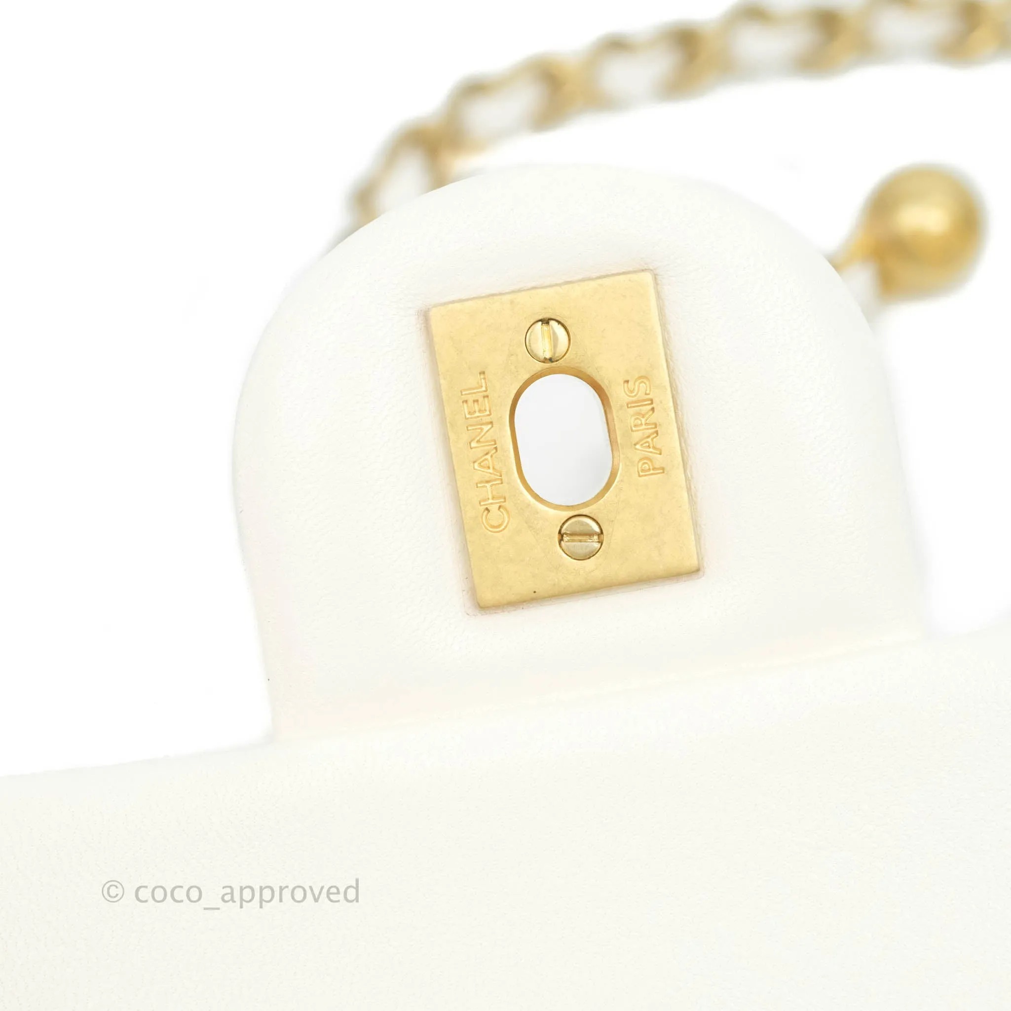 Chanel Mini Square Pearl Crush Quilted White Lambskin Gold Hardware