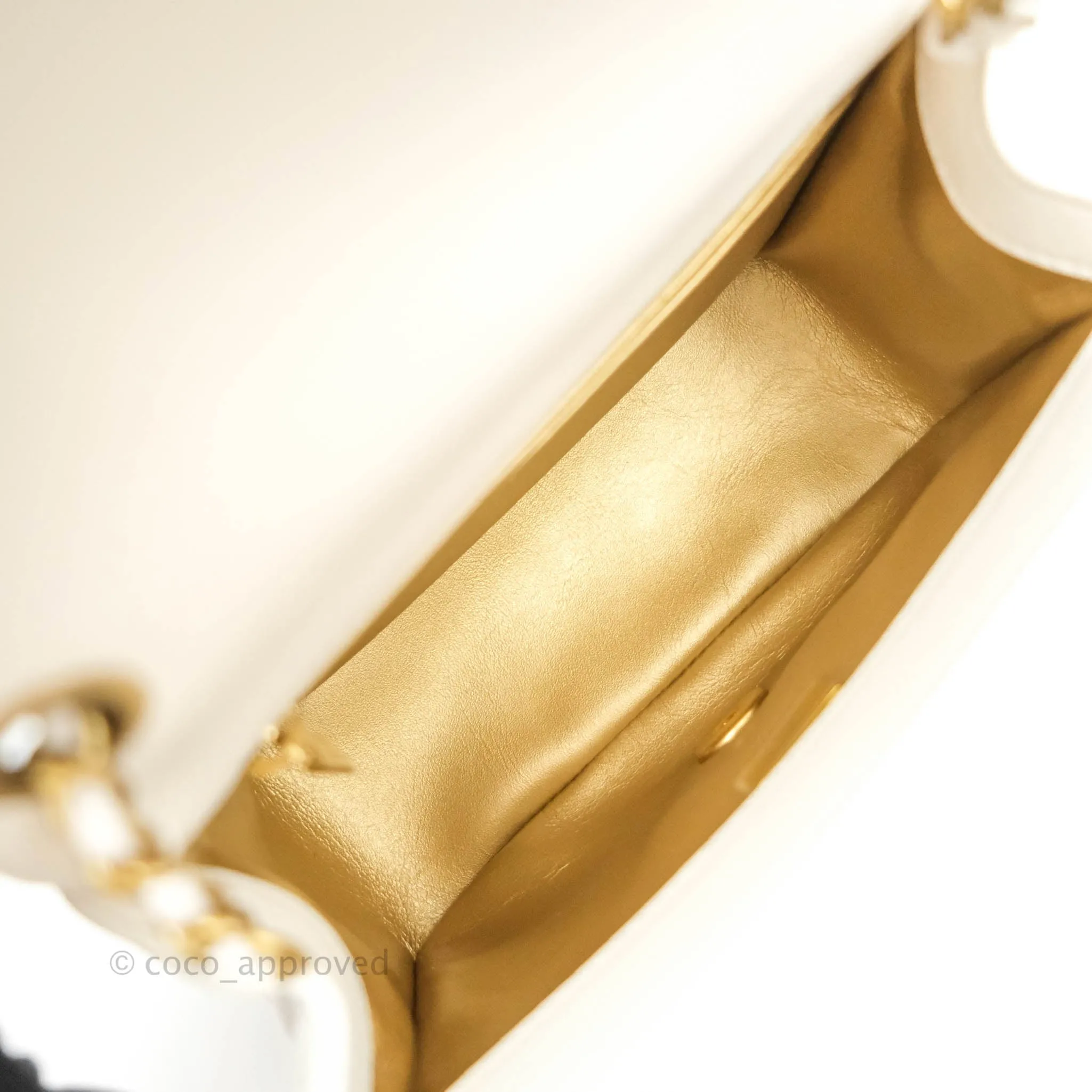 Chanel Mini Square Pearl Crush Quilted White Lambskin Gold Hardware