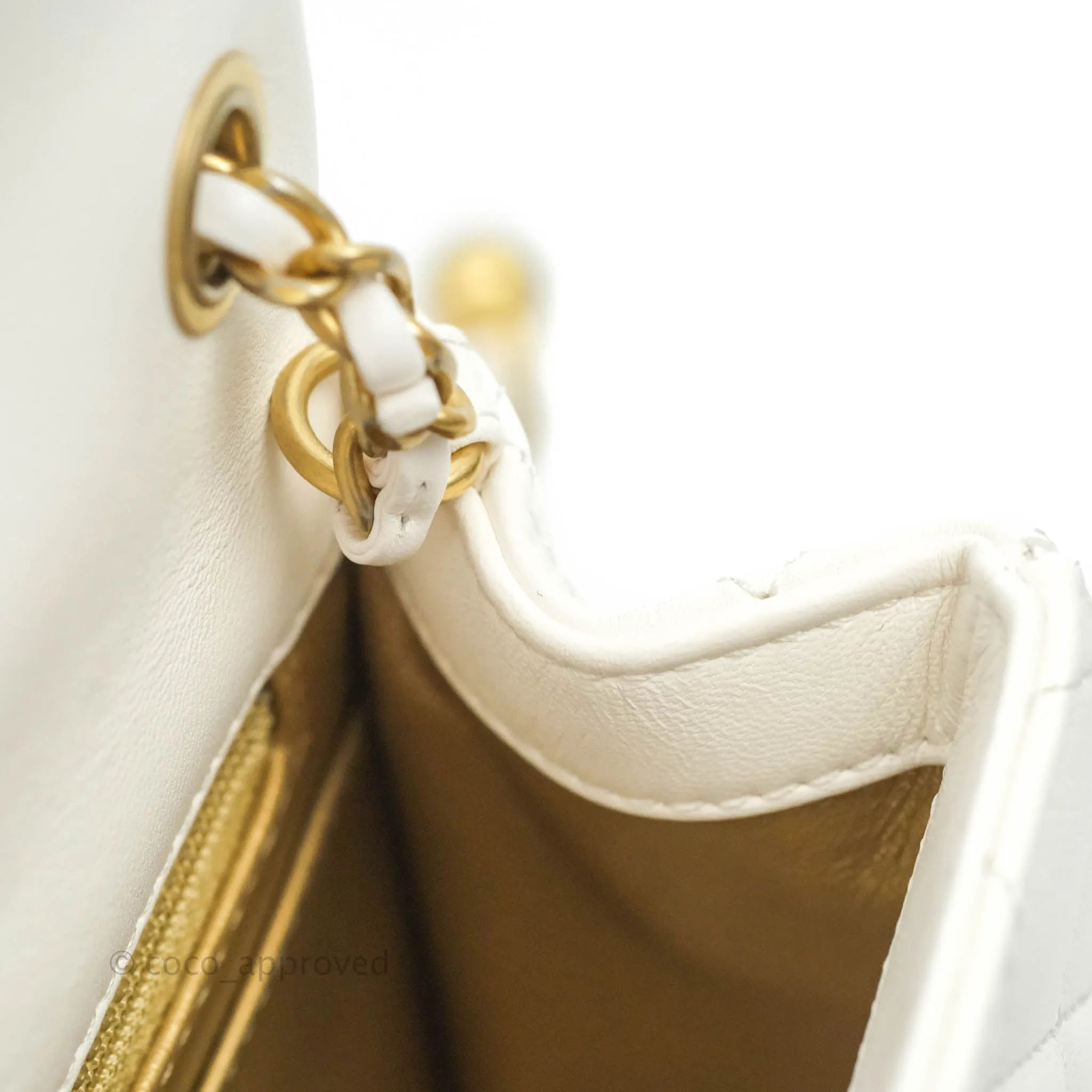 Chanel Mini Square Pearl Crush Quilted White Lambskin Gold Hardware