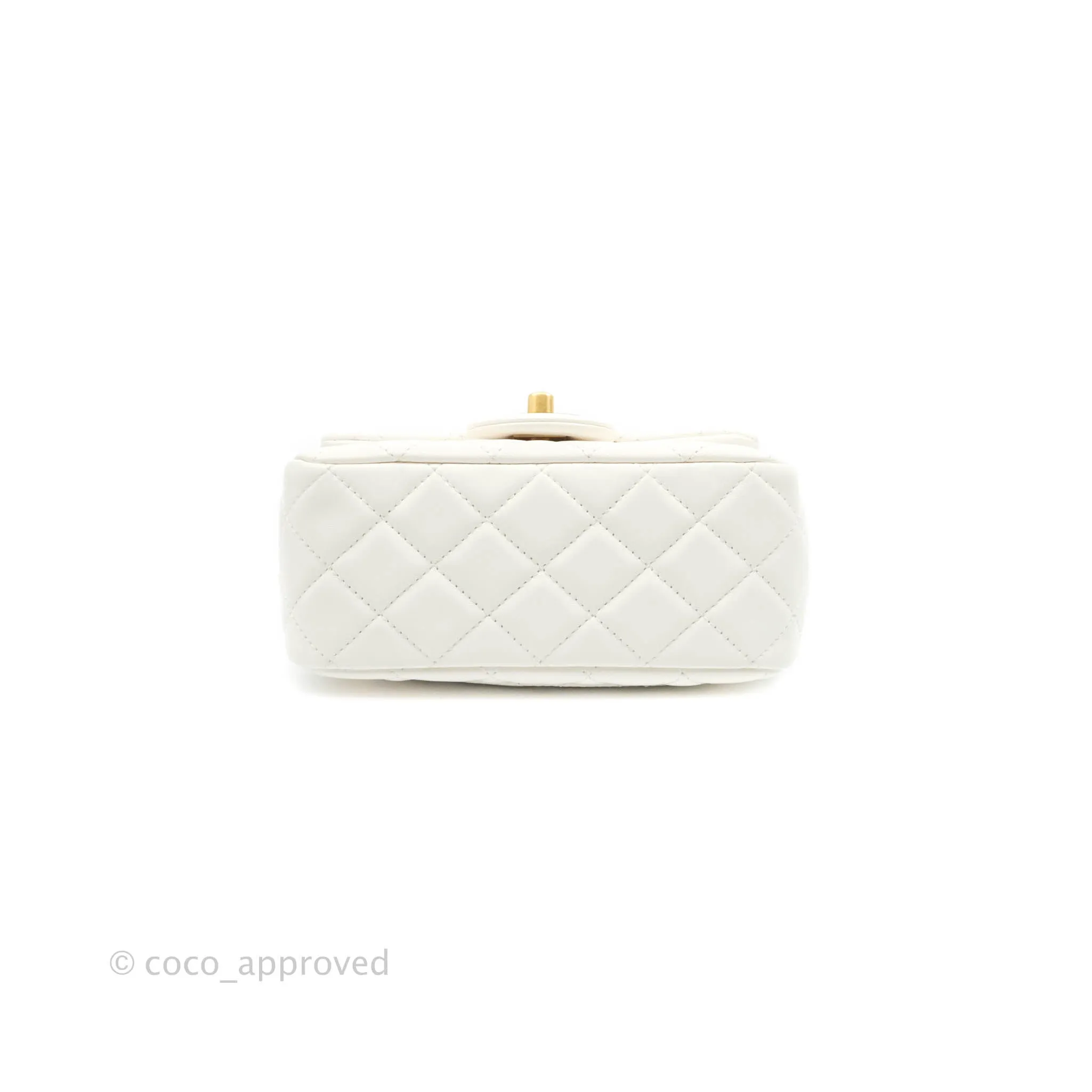 Chanel Mini Square Pearl Crush Quilted White Lambskin Gold Hardware