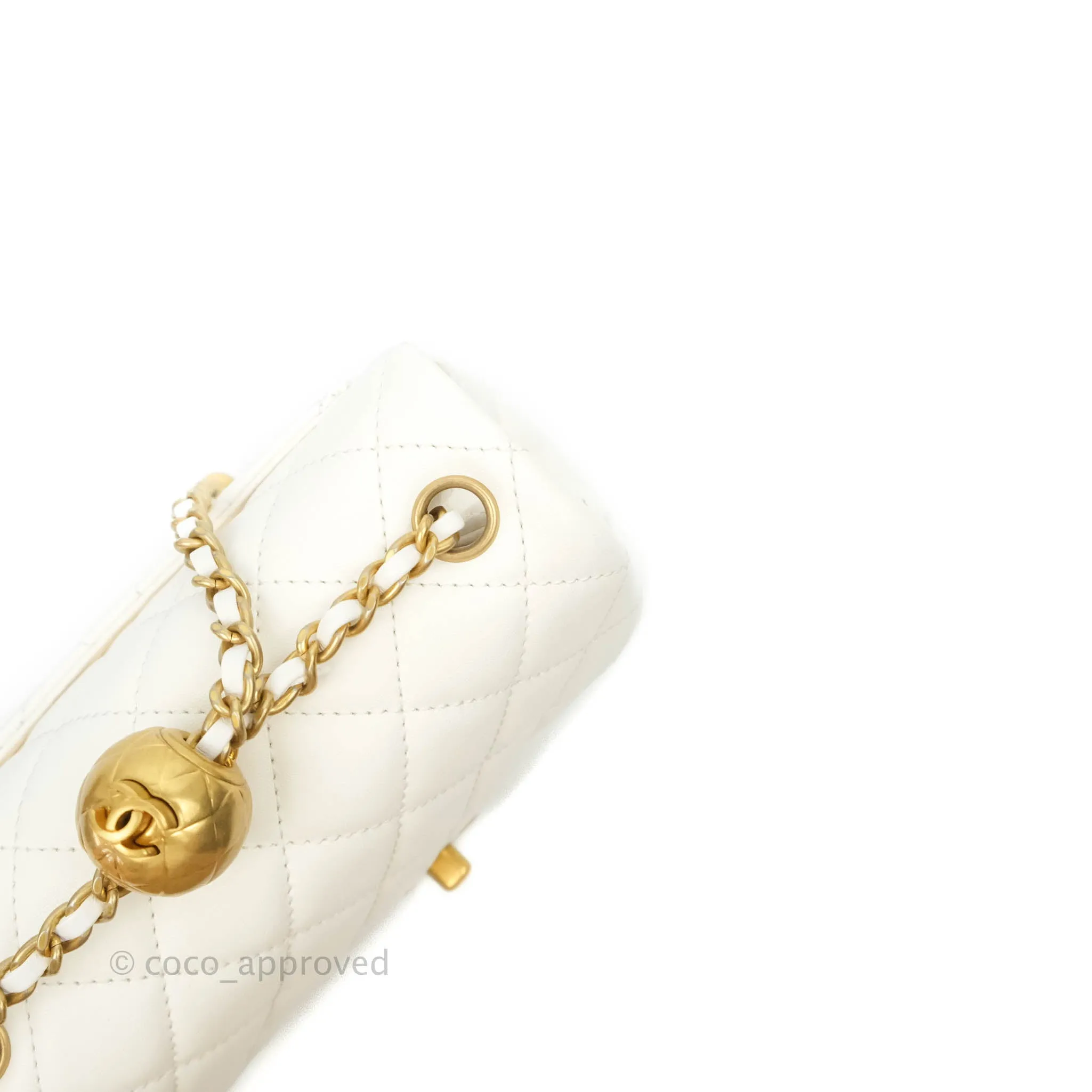 Chanel Mini Square Pearl Crush Quilted White Lambskin Gold Hardware