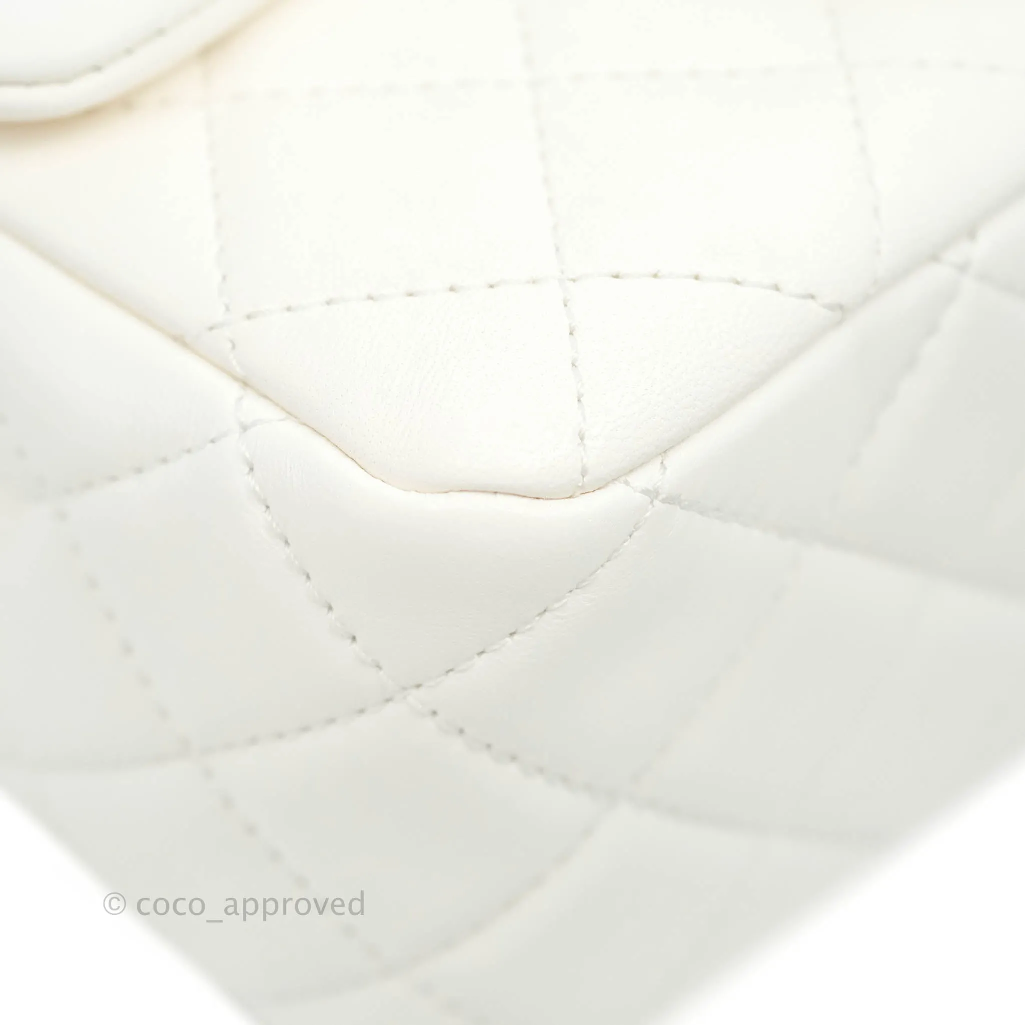 Chanel Mini Square Pearl Crush Quilted White Lambskin Gold Hardware