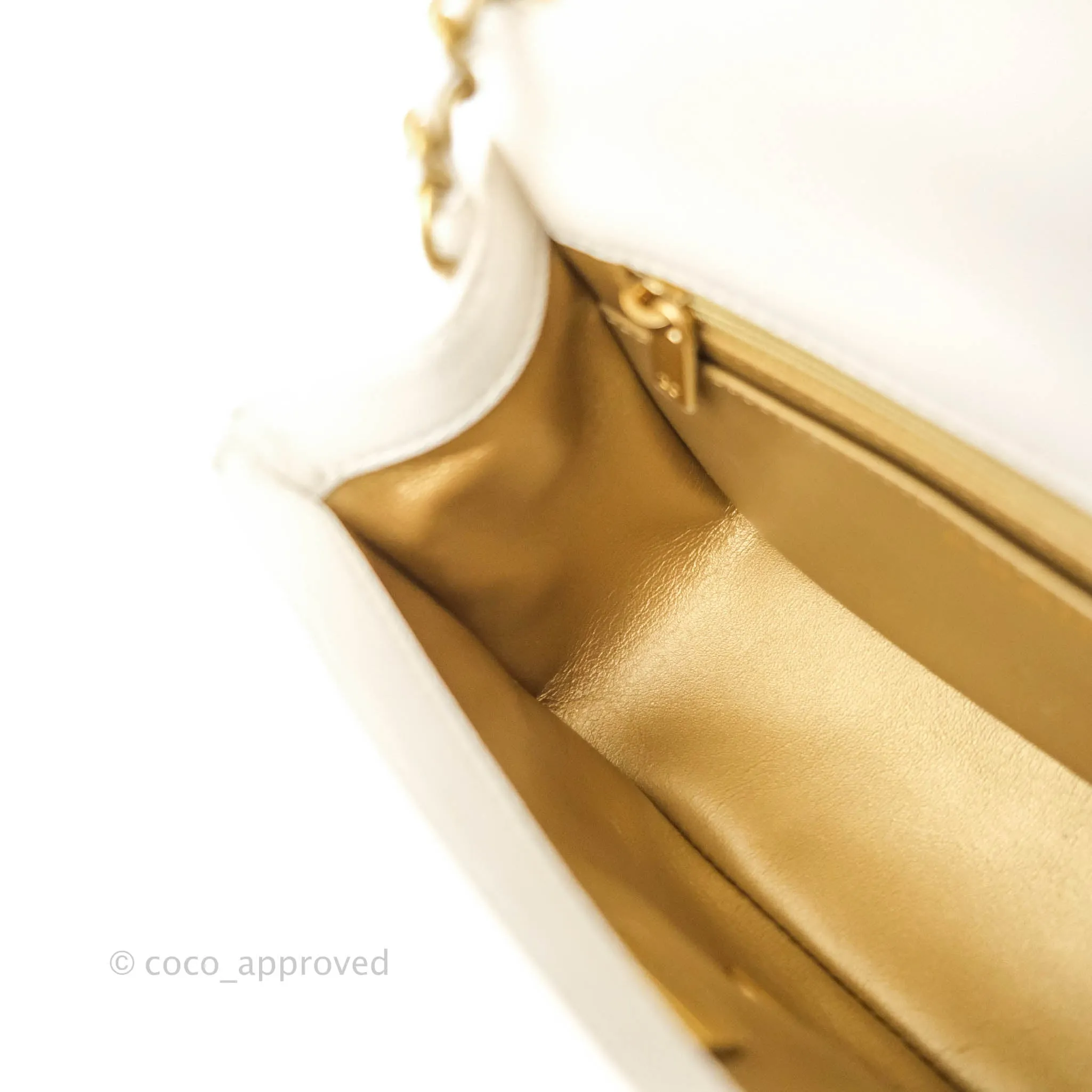 Chanel Mini Square Pearl Crush Quilted White Lambskin Gold Hardware