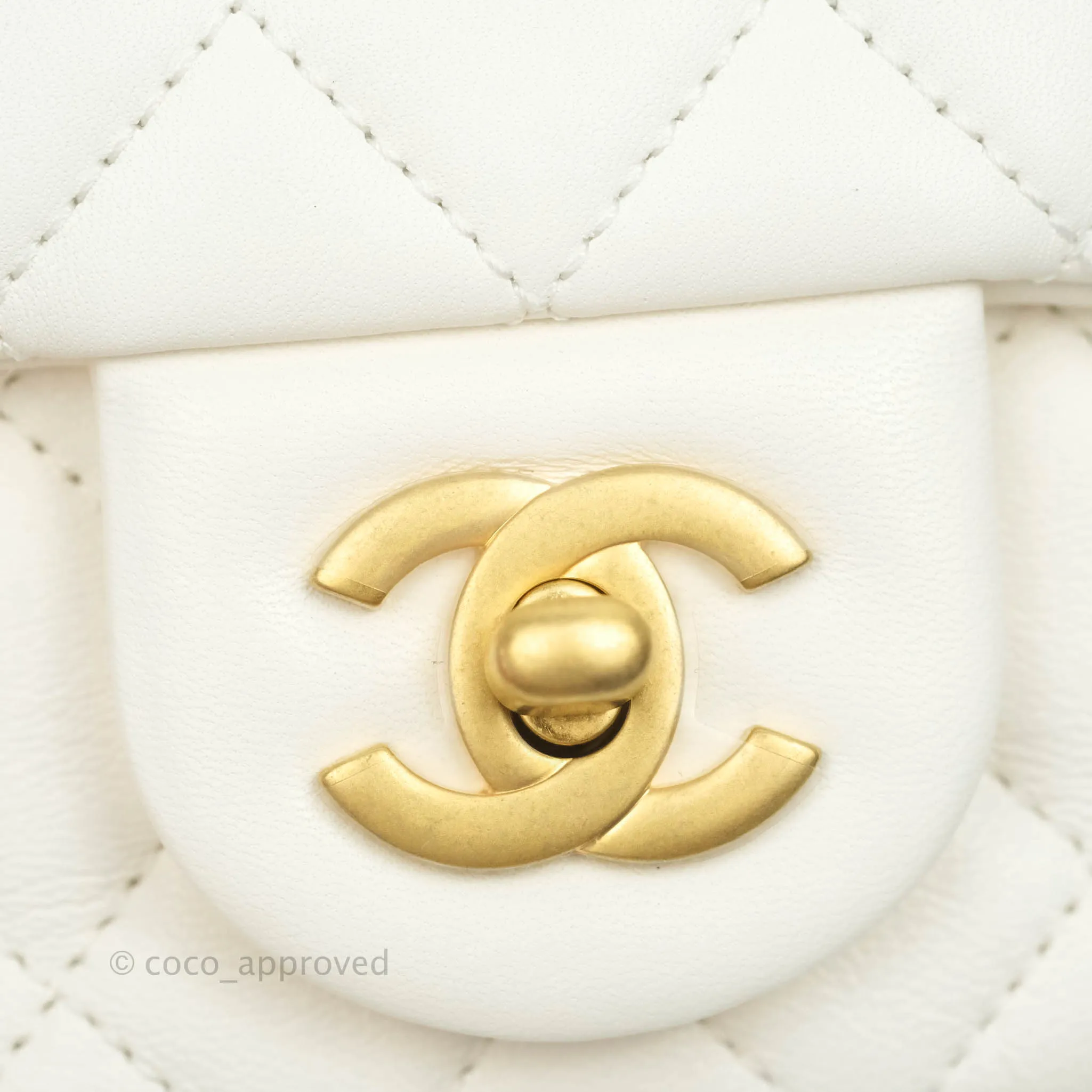 Chanel Mini Square Pearl Crush Quilted White Lambskin Gold Hardware