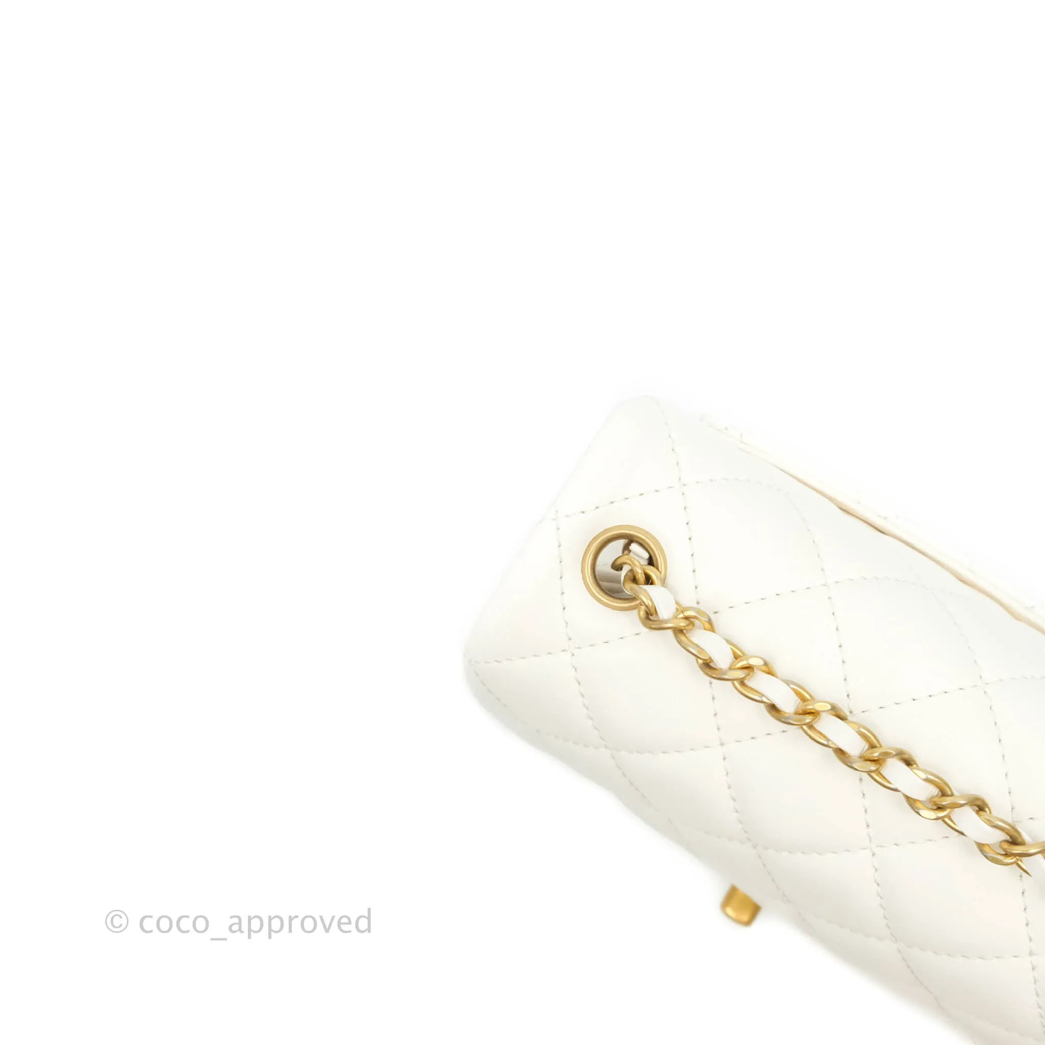 Chanel Mini Square Pearl Crush Quilted White Lambskin Gold Hardware