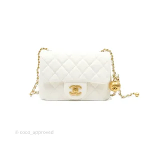 Chanel Mini Square Pearl Crush Quilted White Lambskin Gold Hardware