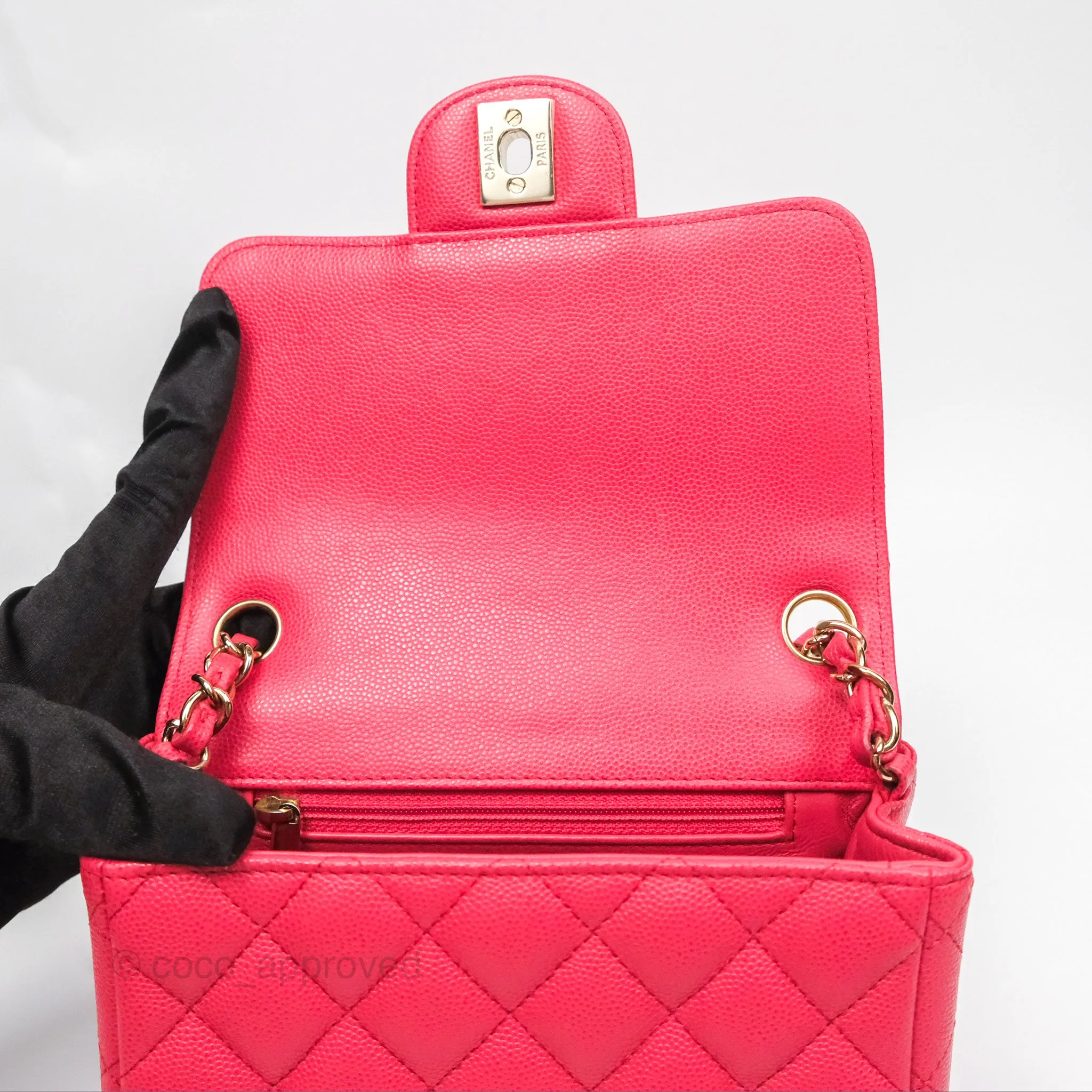 Chanel Mini Square Pink Caviar Gold Hardware 17C