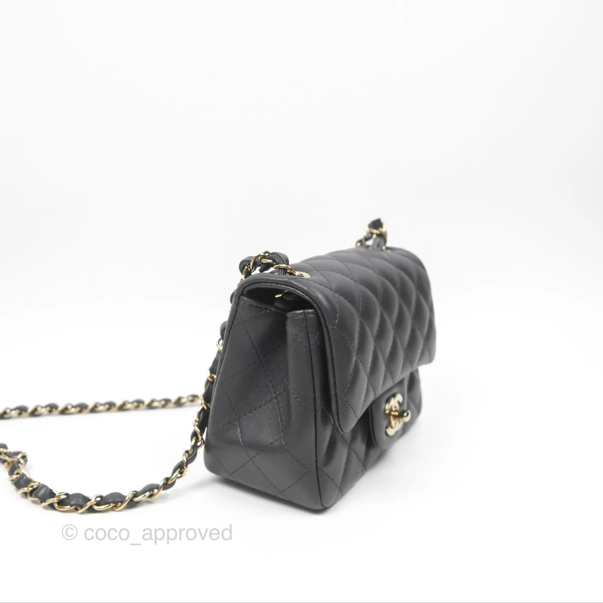 Chanel Mini Square Quilted Grey Lambskin Gold Hardware