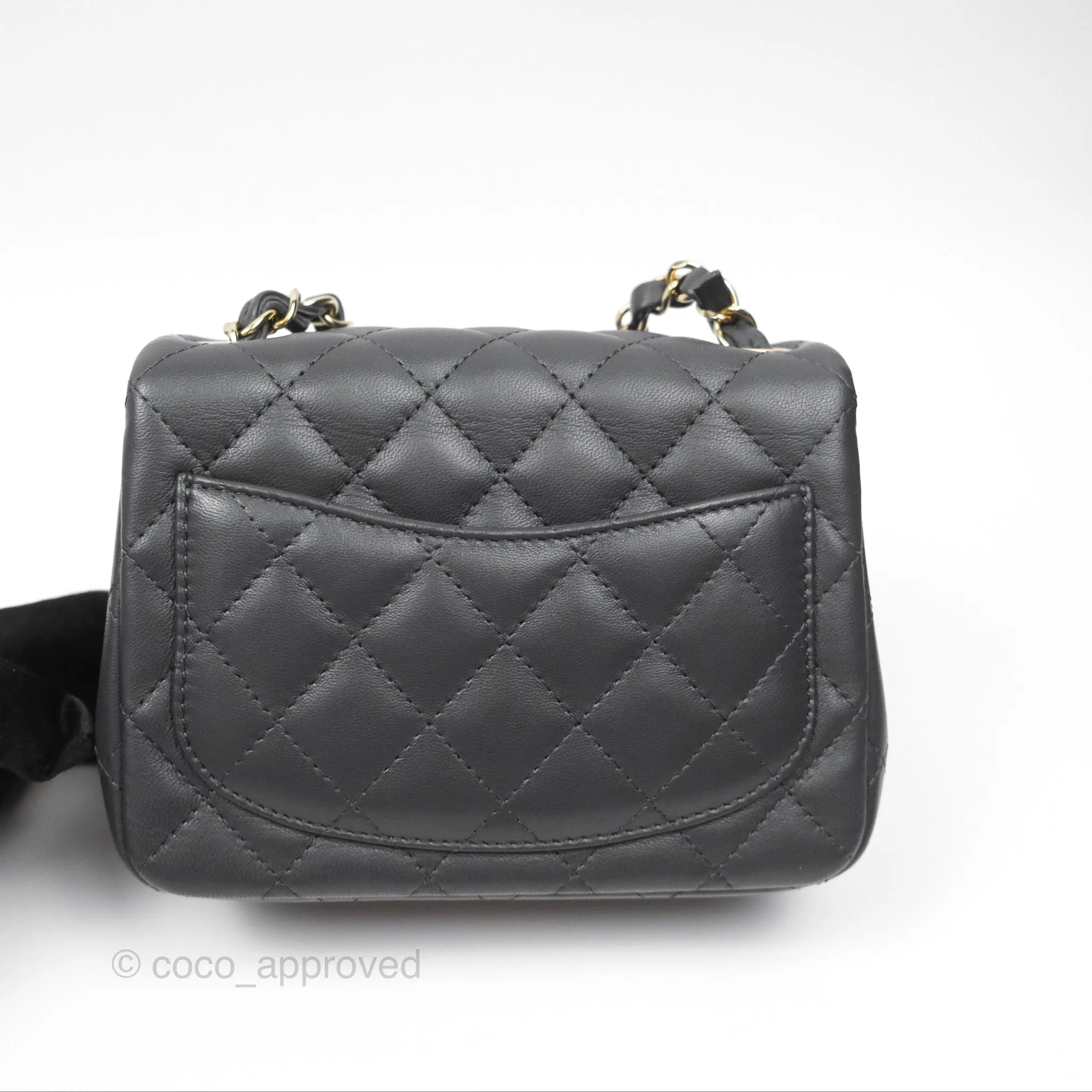 Chanel Mini Square Quilted Grey Lambskin Gold Hardware