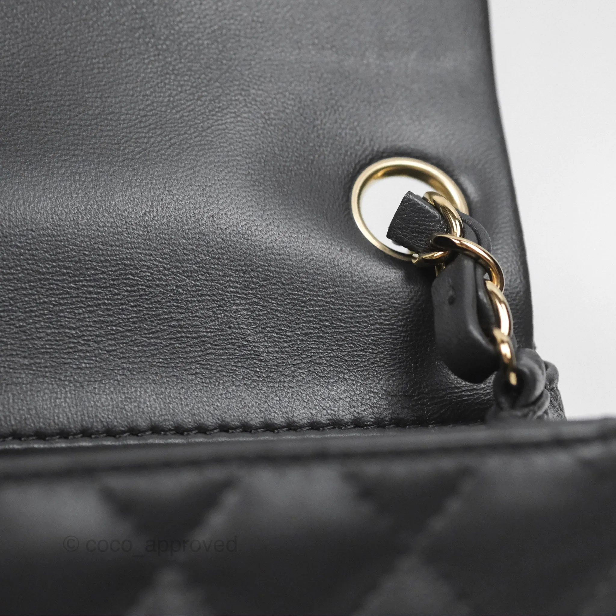 Chanel Mini Square Quilted Grey Lambskin Gold Hardware