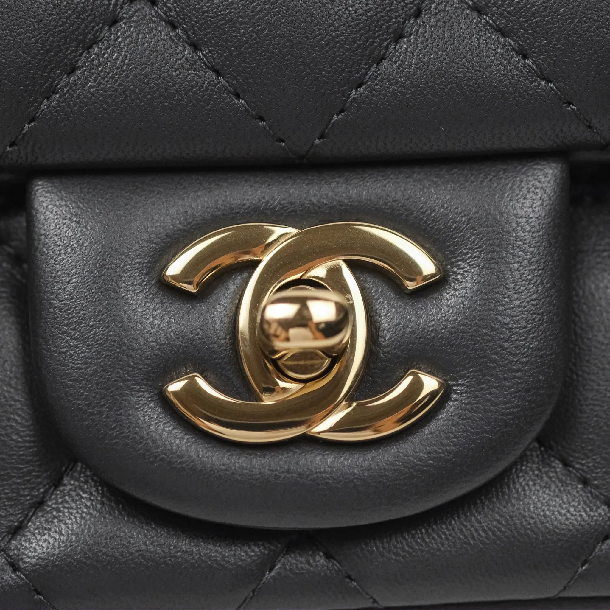 Chanel Mini Square Quilted Grey Lambskin Gold Hardware