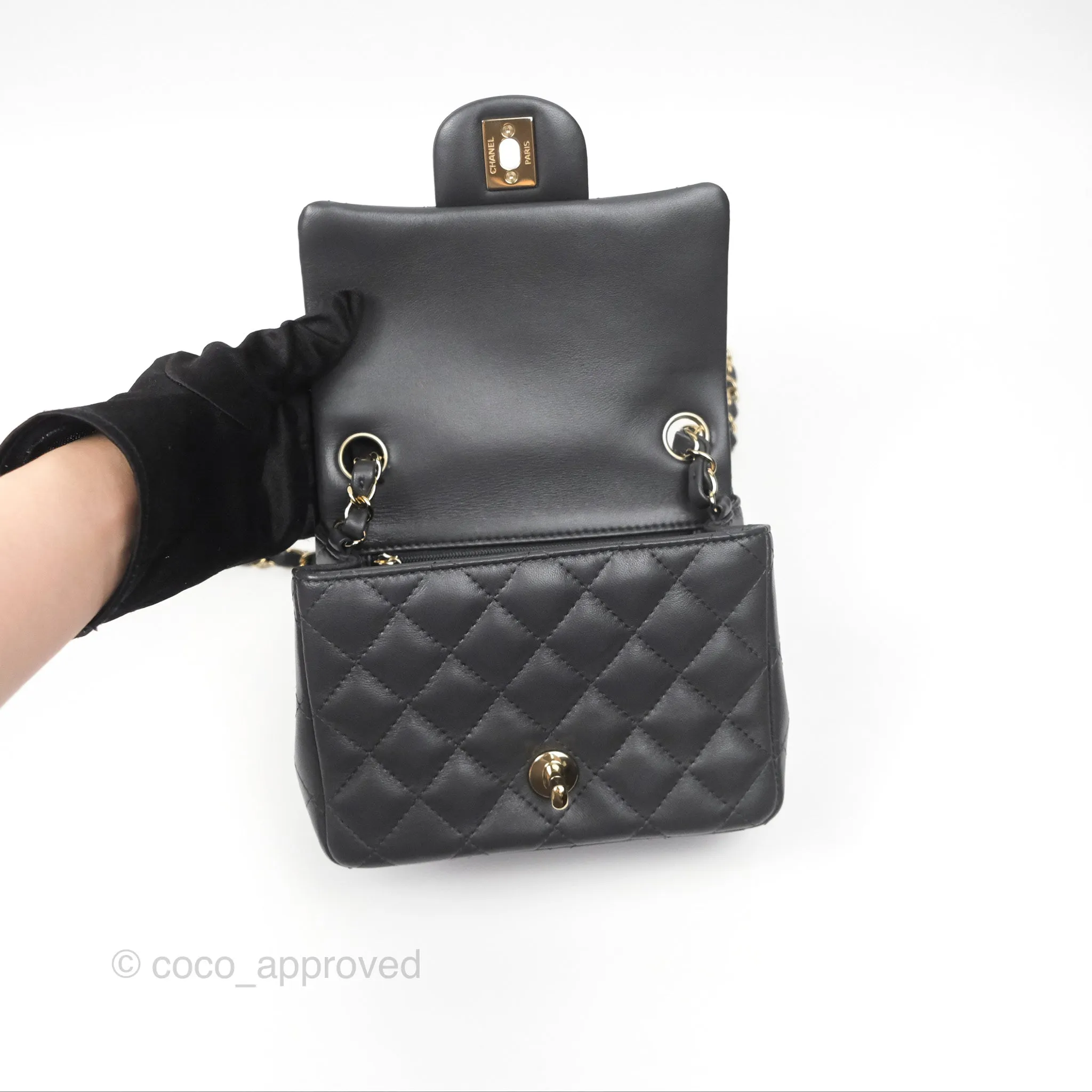 Chanel Mini Square Quilted Grey Lambskin Gold Hardware