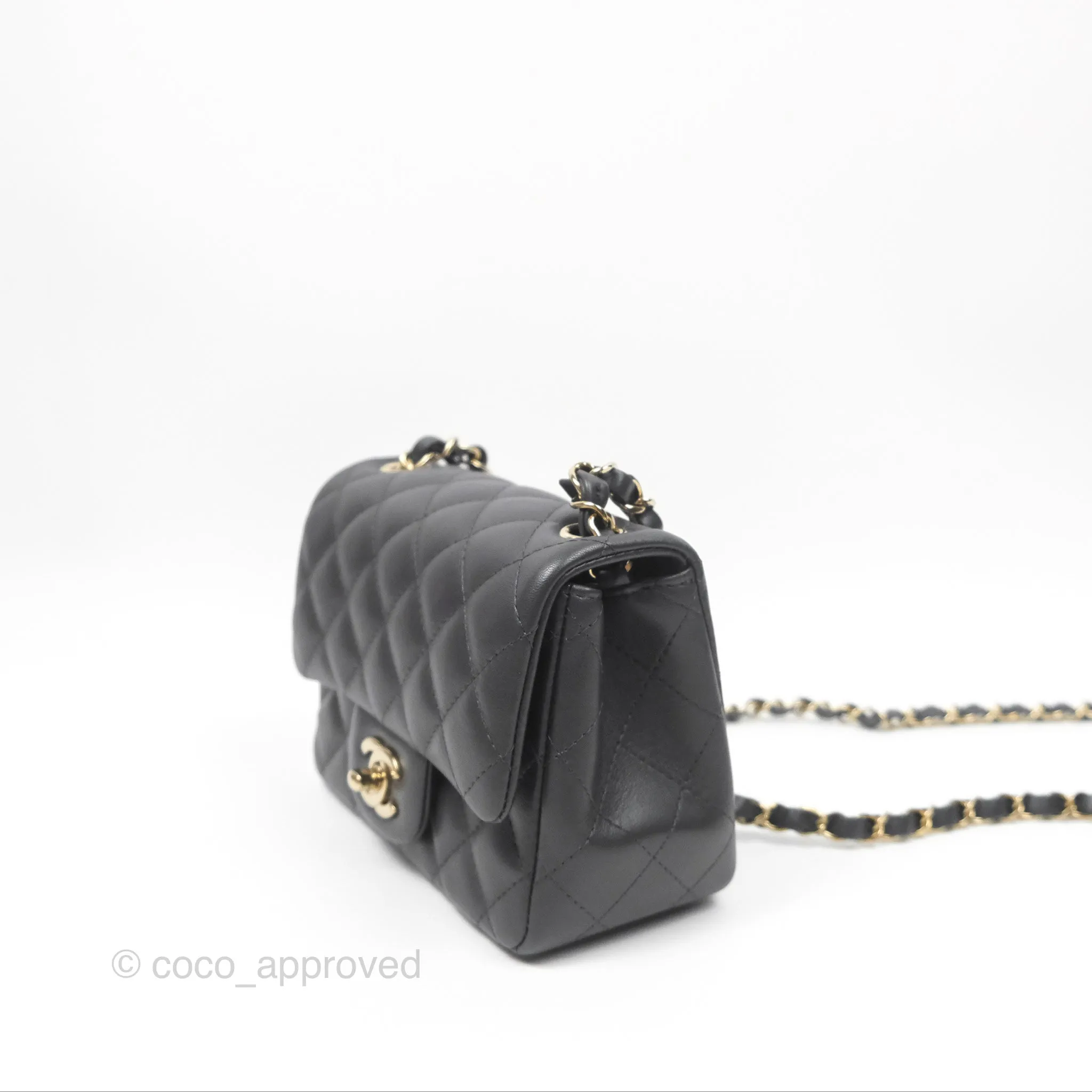 Chanel Mini Square Quilted Grey Lambskin Gold Hardware