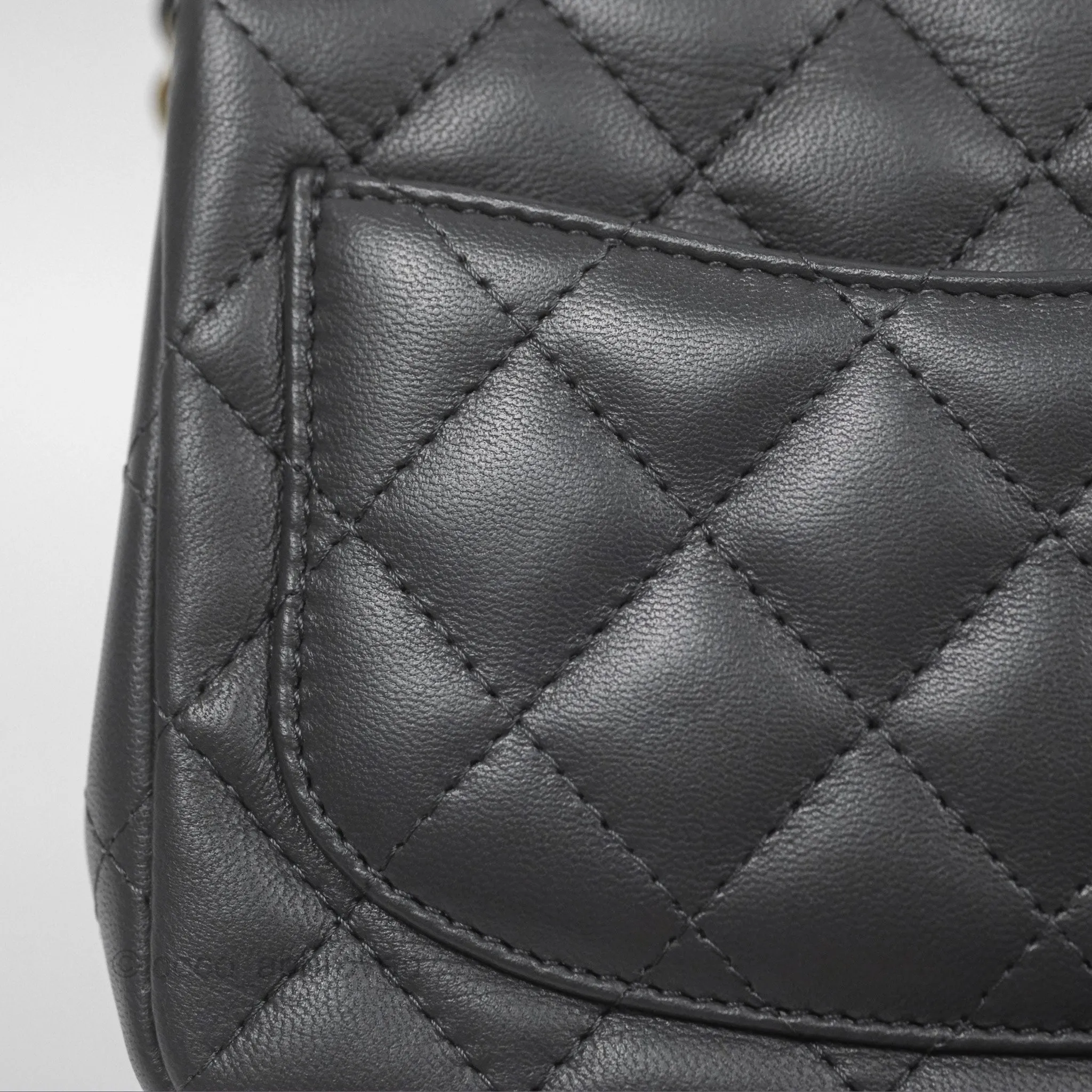 Chanel Mini Square Quilted Grey Lambskin Gold Hardware