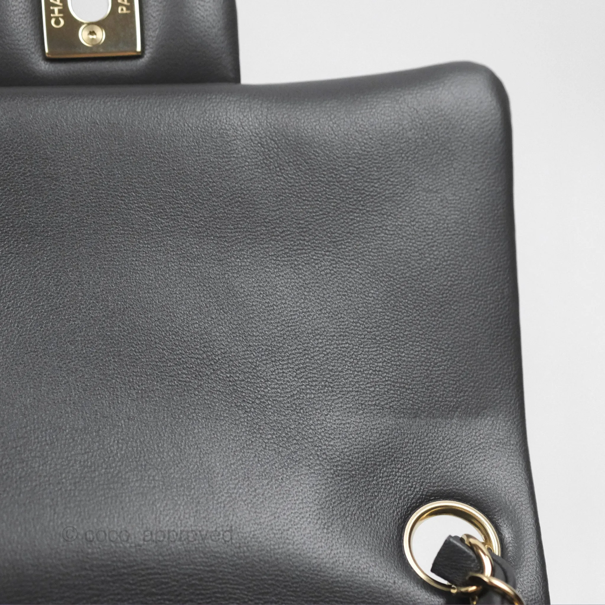 Chanel Mini Square Quilted Grey Lambskin Gold Hardware