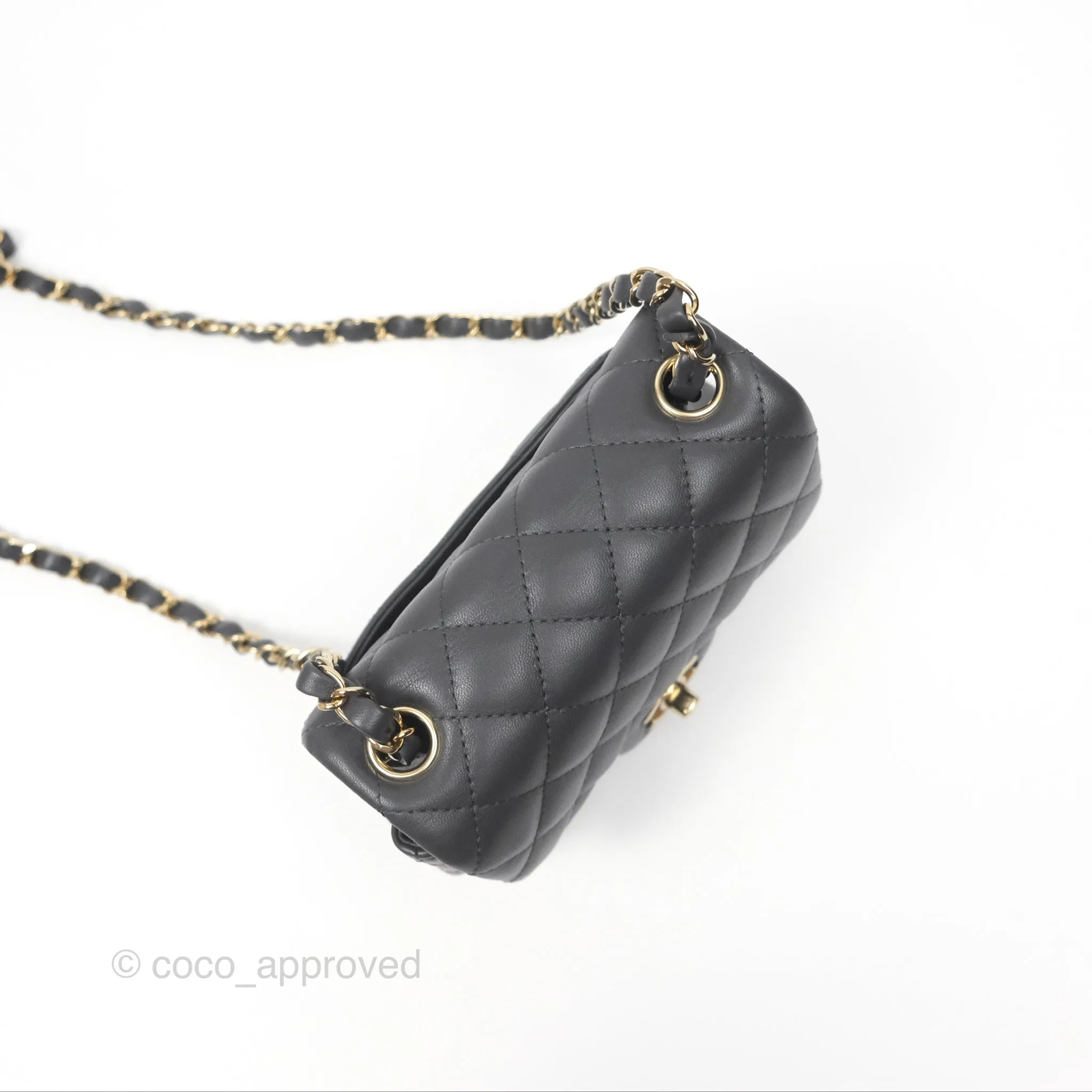 Chanel Mini Square Quilted Grey Lambskin Gold Hardware