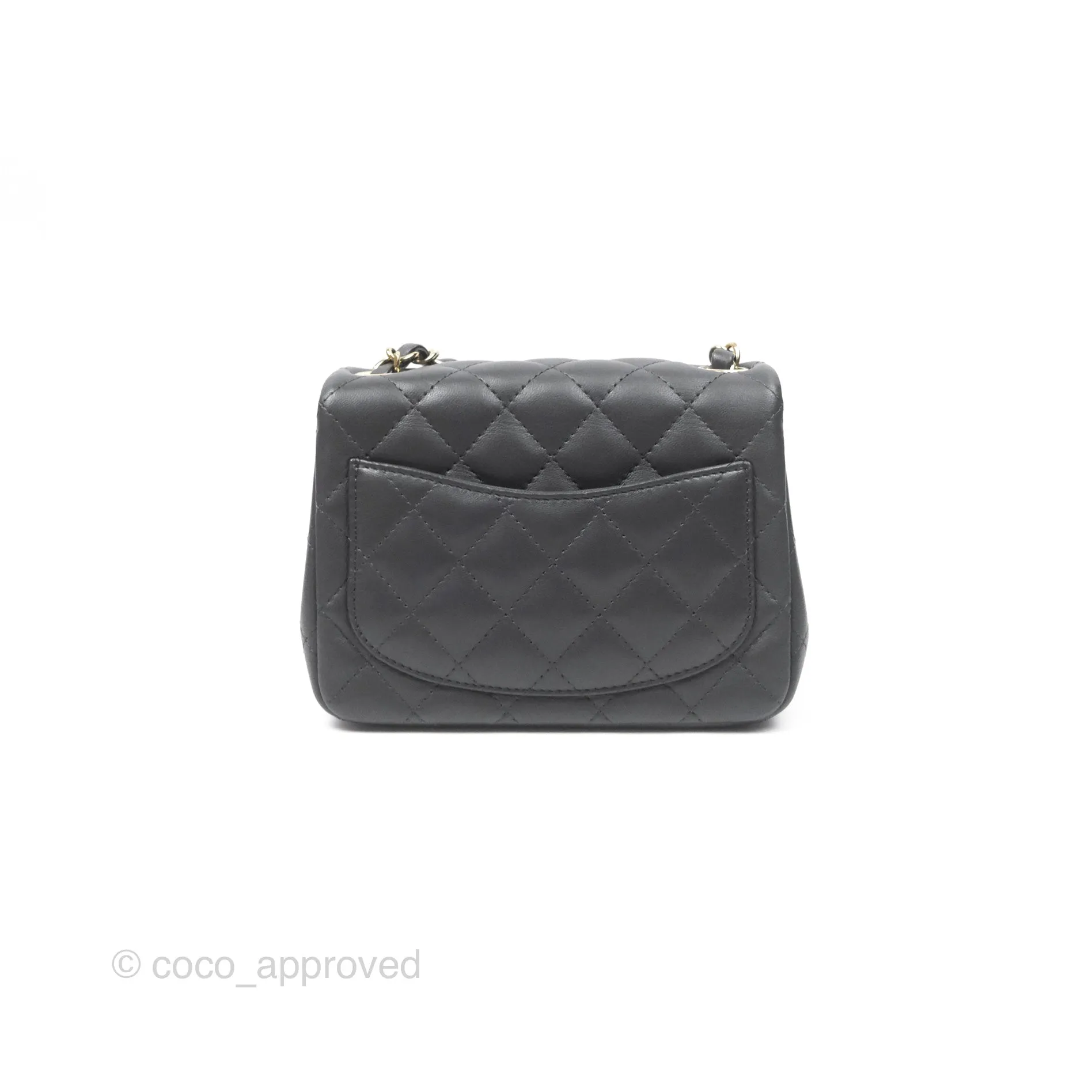 Chanel Mini Square Quilted Grey Lambskin Gold Hardware