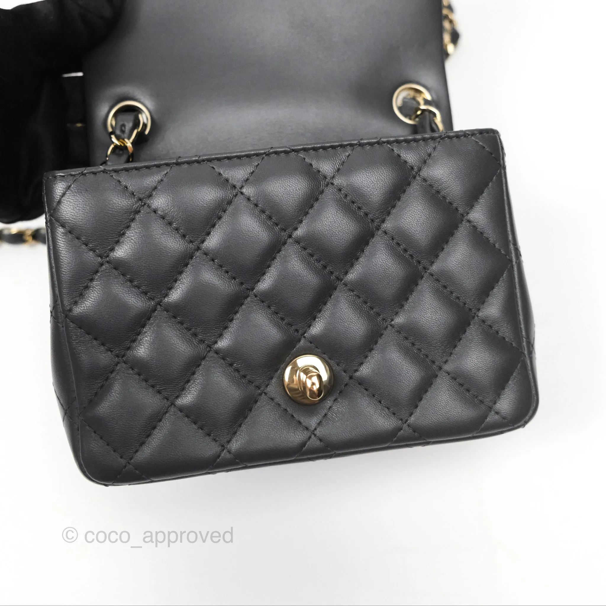 Chanel Mini Square Quilted Grey Lambskin Gold Hardware