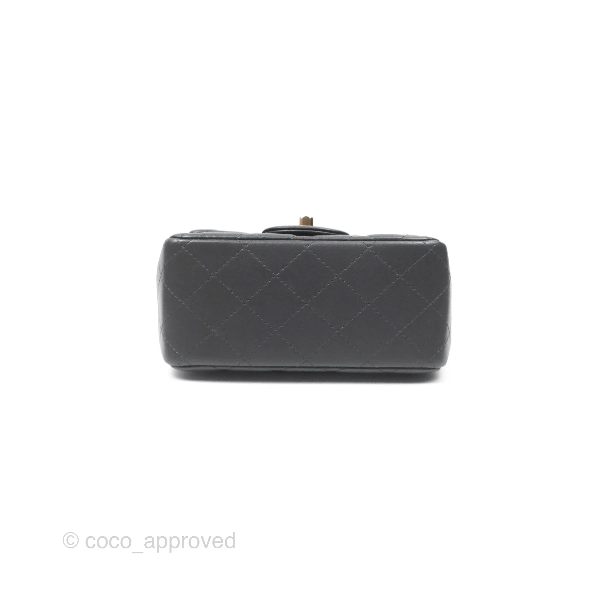 Chanel Mini Square Quilted Grey Lambskin Gold Hardware