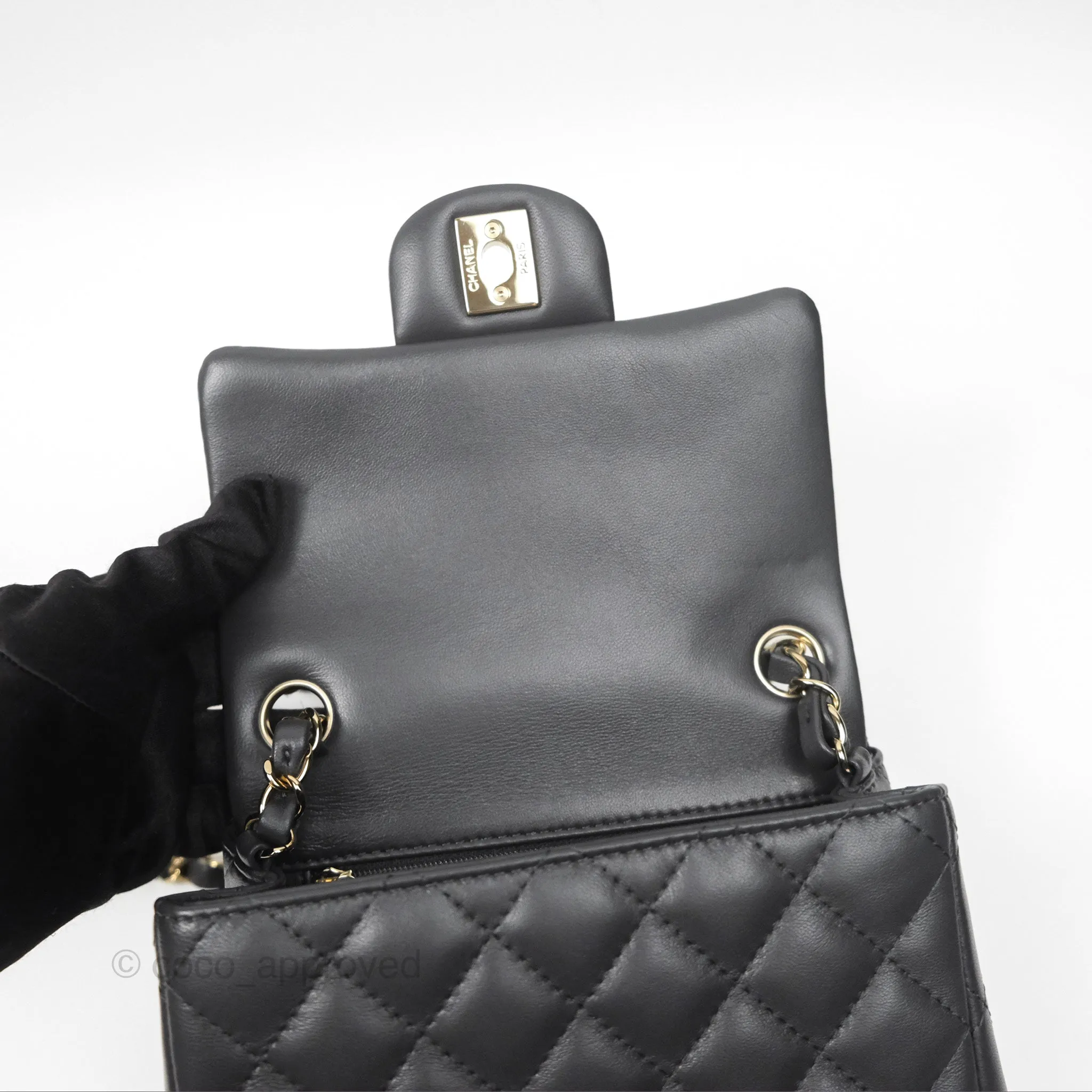 Chanel Mini Square Quilted Grey Lambskin Gold Hardware