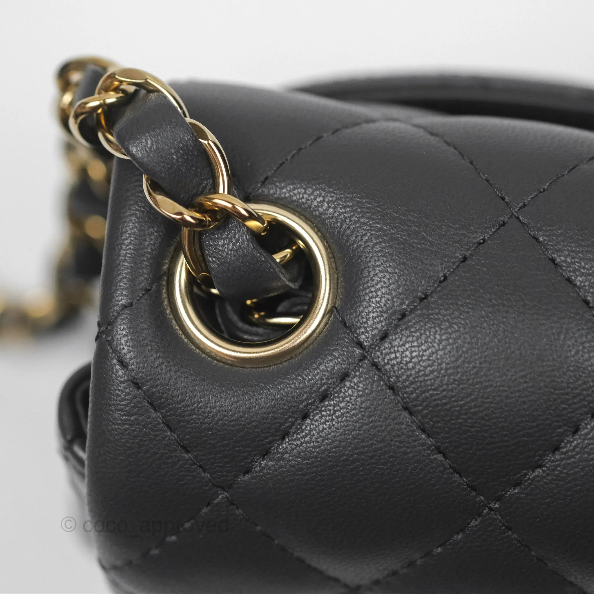 Chanel Mini Square Quilted Grey Lambskin Gold Hardware