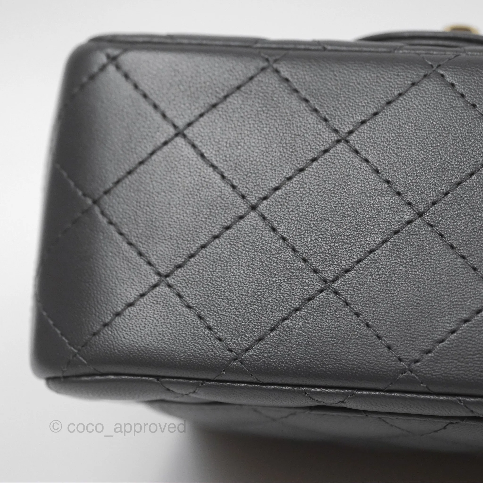 Chanel Mini Square Quilted Grey Lambskin Gold Hardware