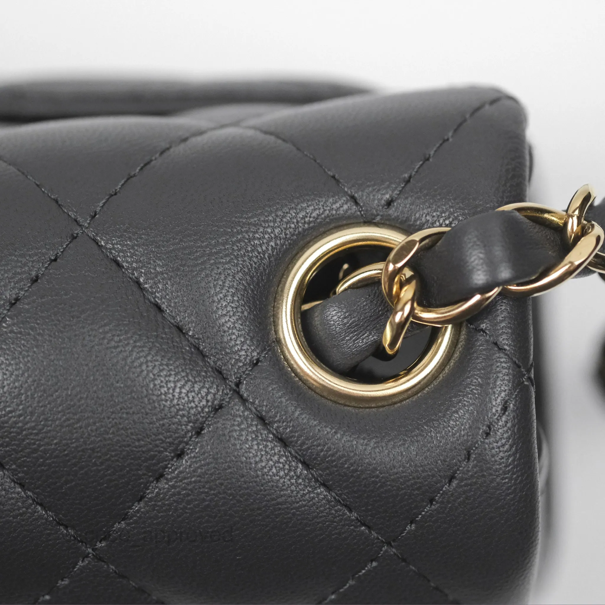 Chanel Mini Square Quilted Grey Lambskin Gold Hardware