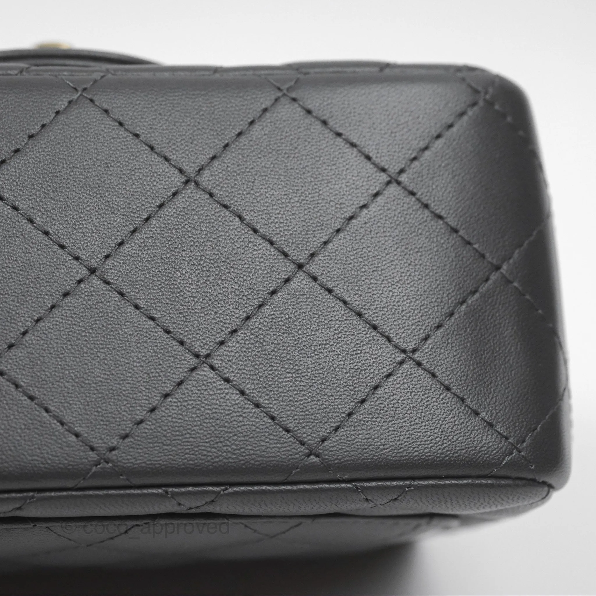 Chanel Mini Square Quilted Grey Lambskin Gold Hardware