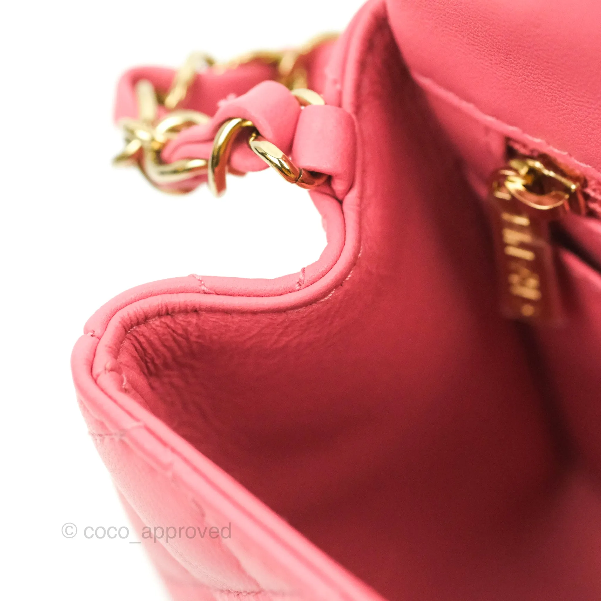 Chanel Mini Square Quilted Rosy Pink Lambskin Gold Hardware 21A