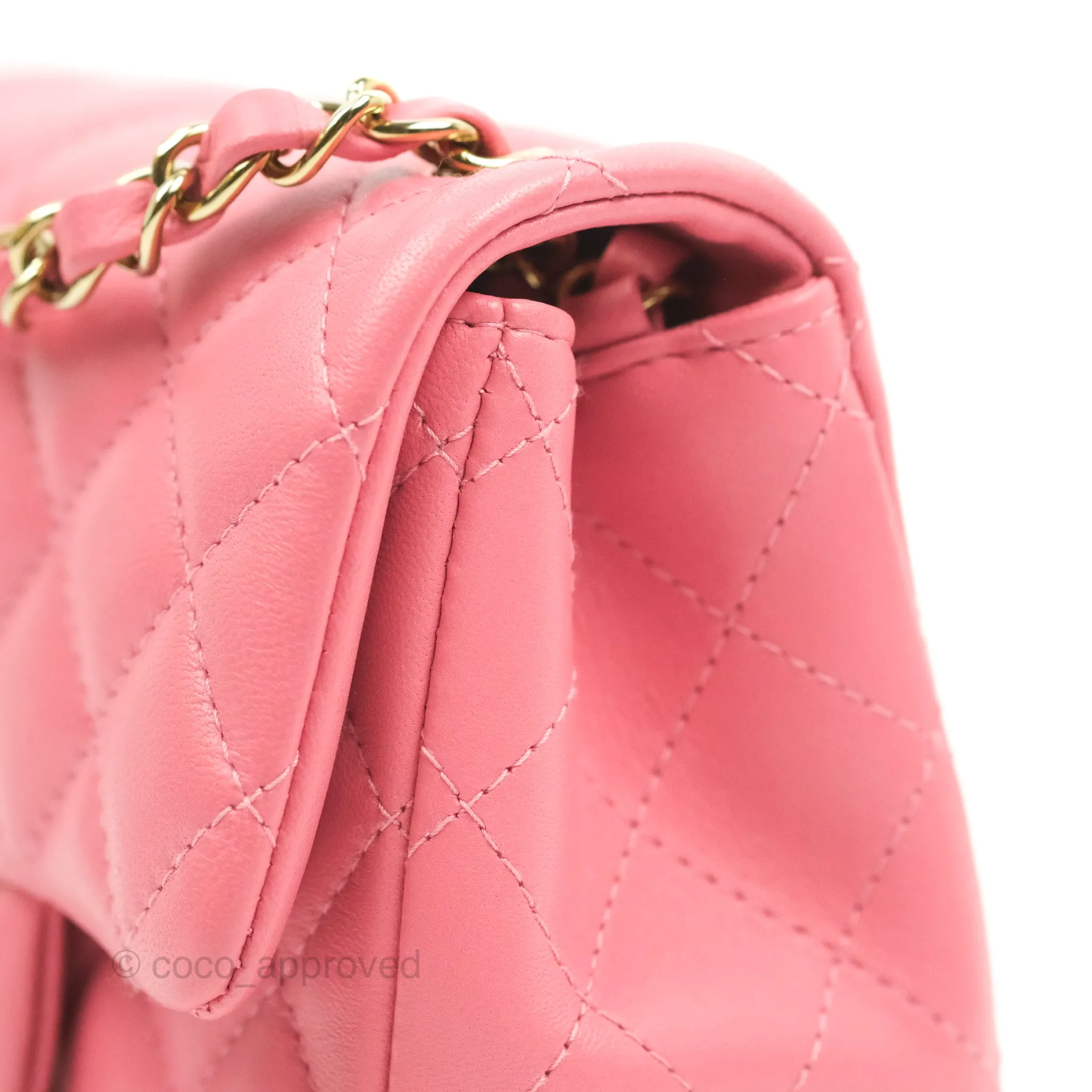 Chanel Mini Square Quilted Rosy Pink Lambskin Gold Hardware 21A