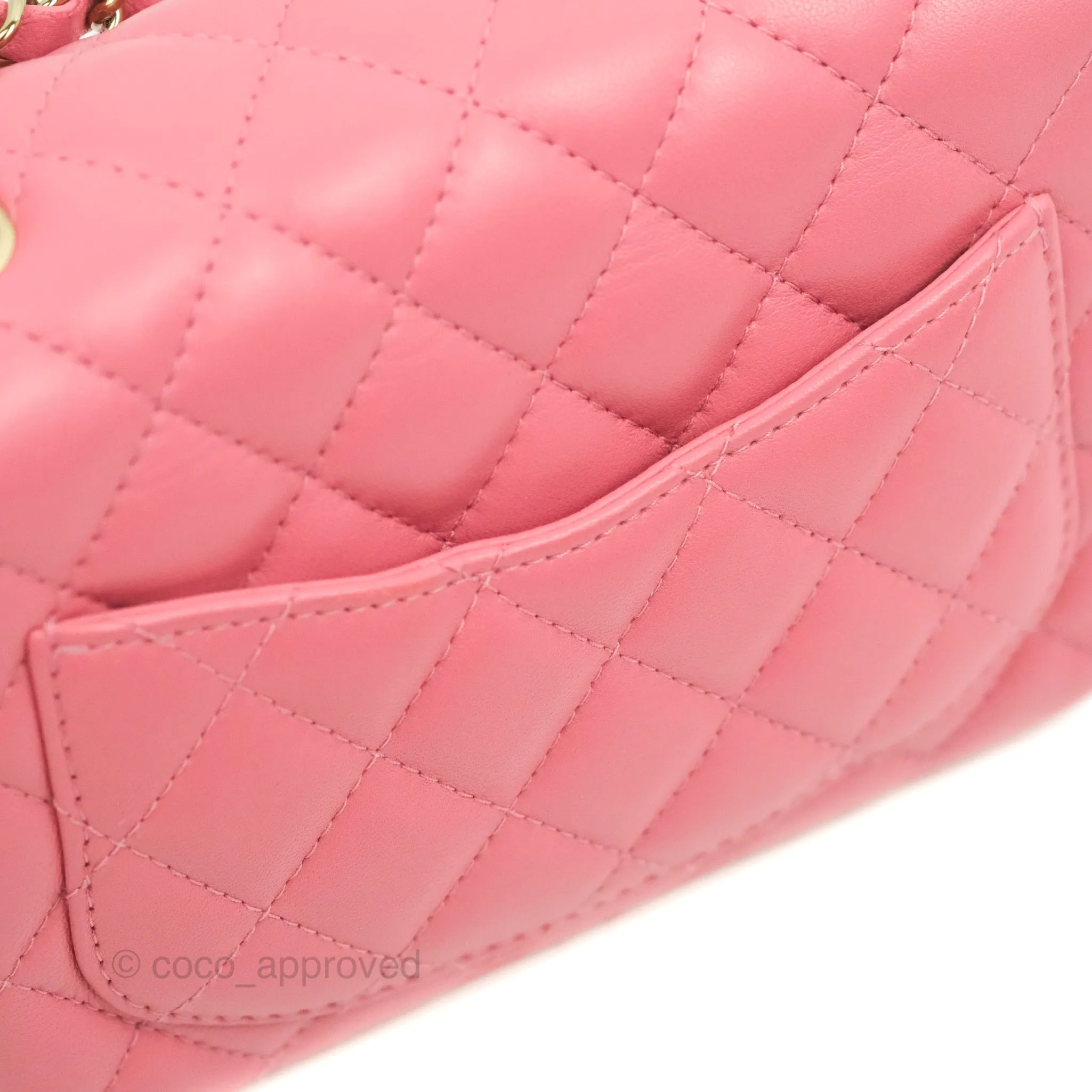 Chanel Mini Square Quilted Rosy Pink Lambskin Gold Hardware 21A