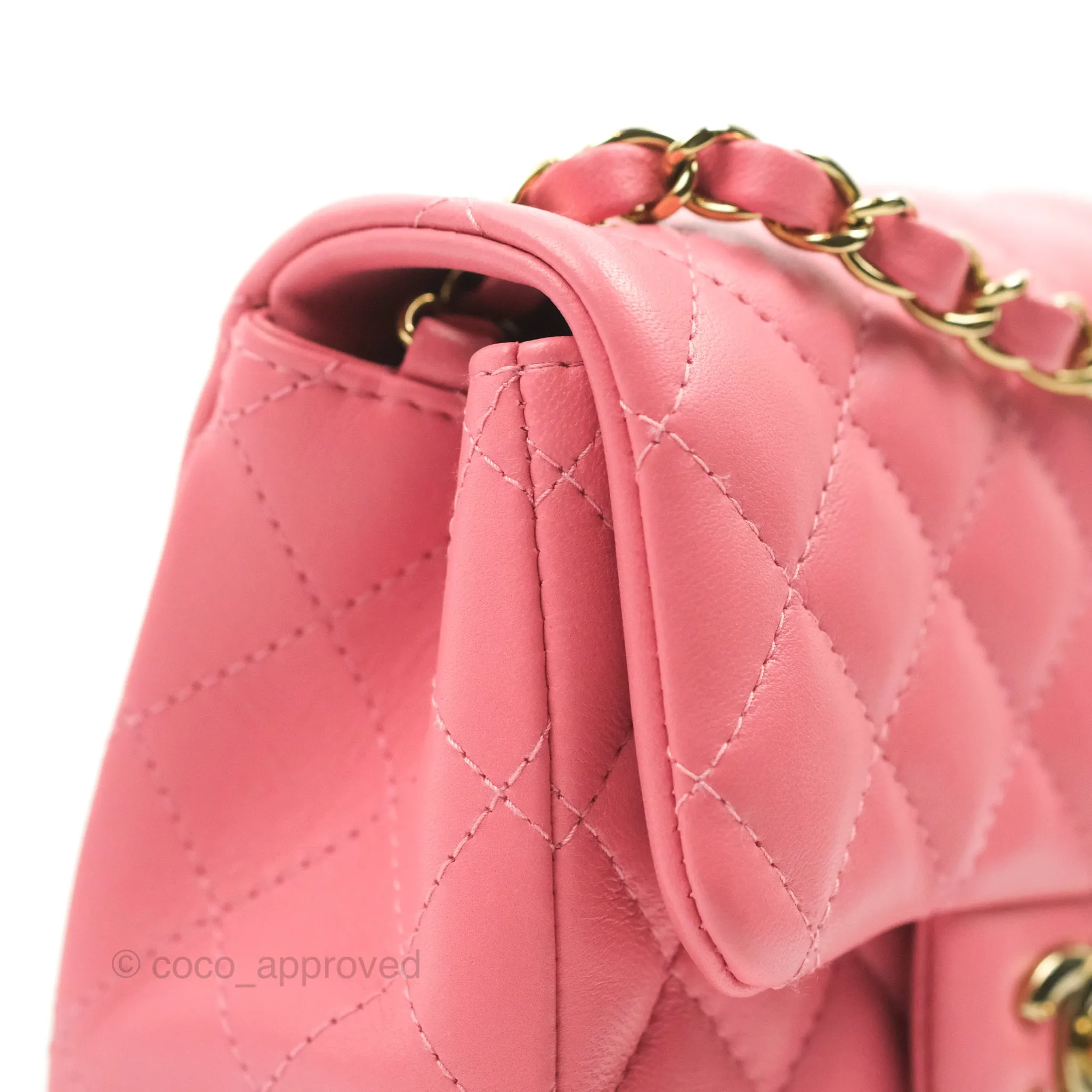 Chanel Mini Square Quilted Rosy Pink Lambskin Gold Hardware 21A