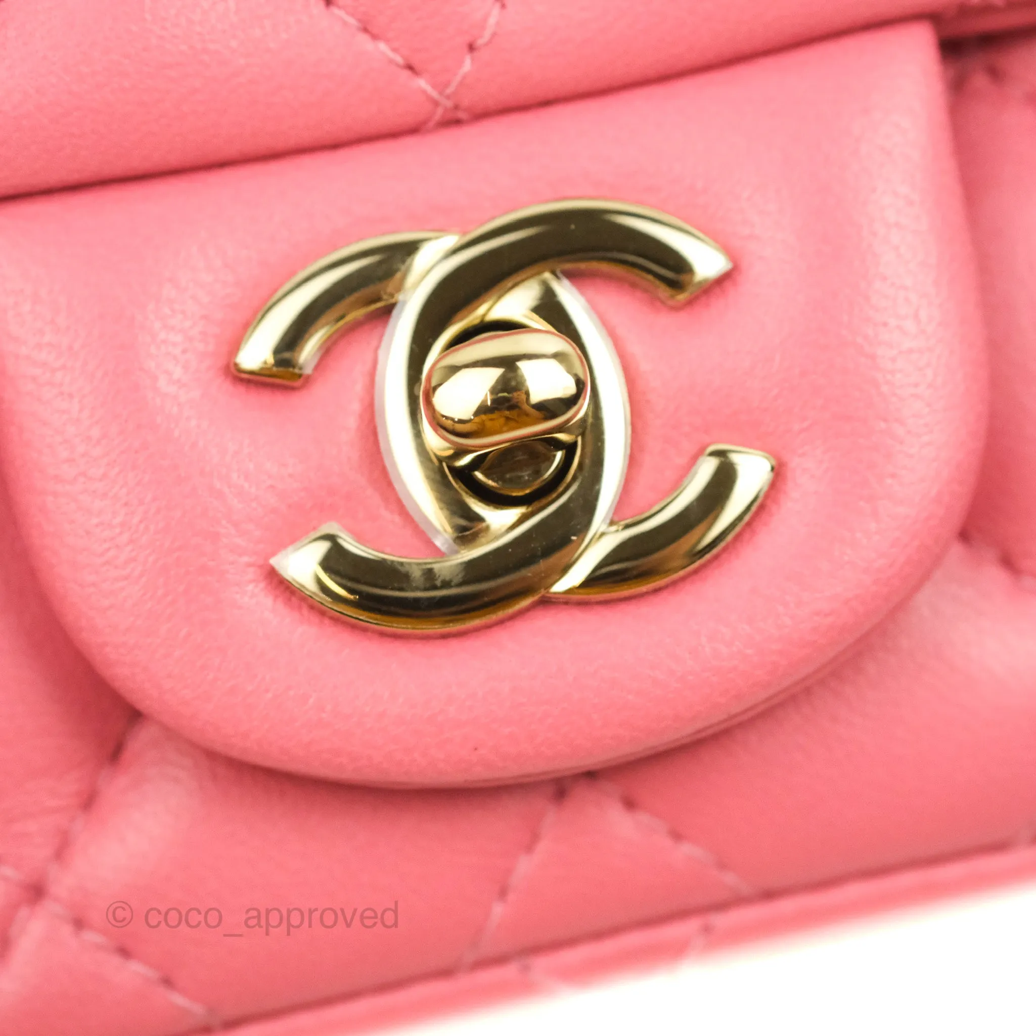 Chanel Mini Square Quilted Rosy Pink Lambskin Gold Hardware 21A