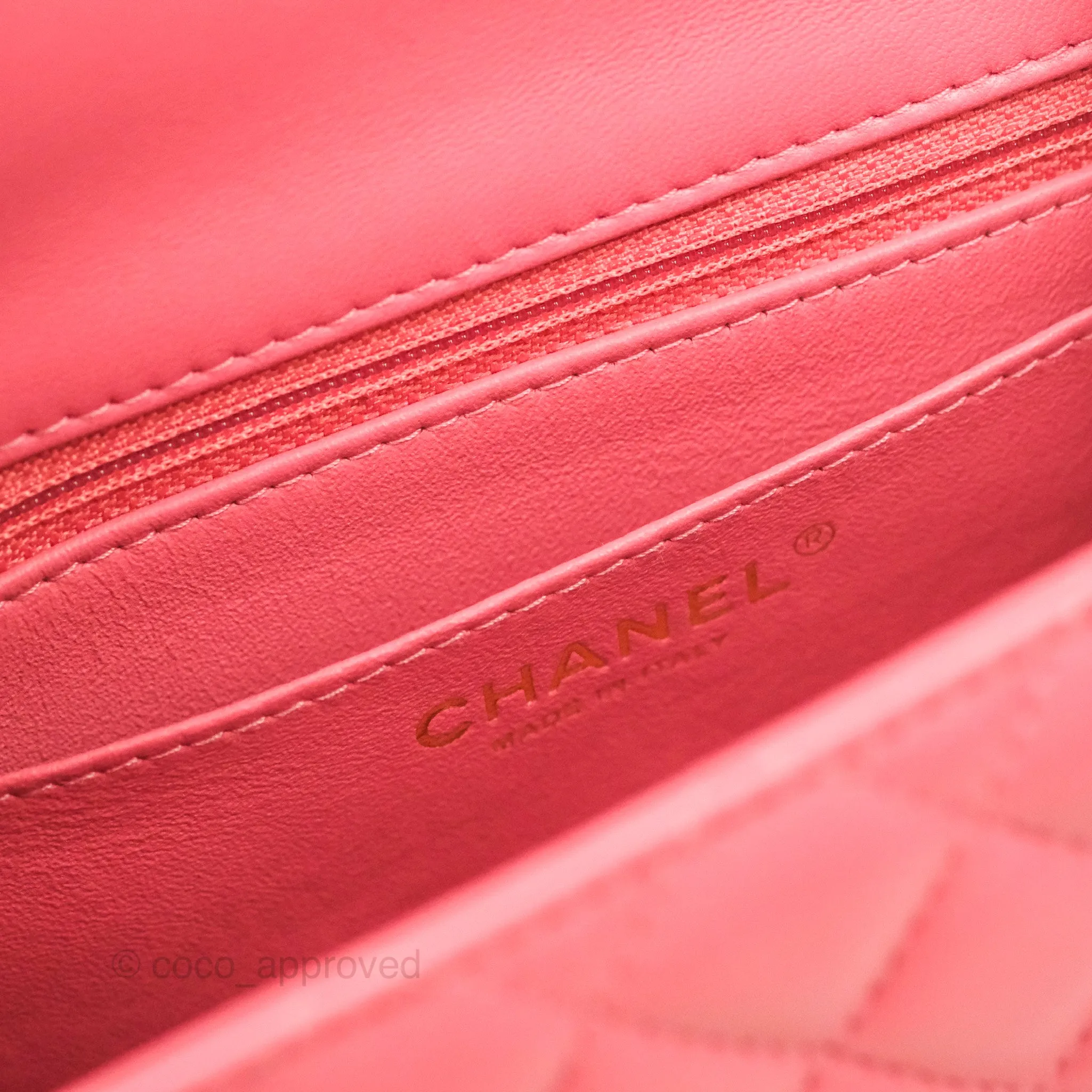 Chanel Mini Square Quilted Rosy Pink Lambskin Gold Hardware 21A