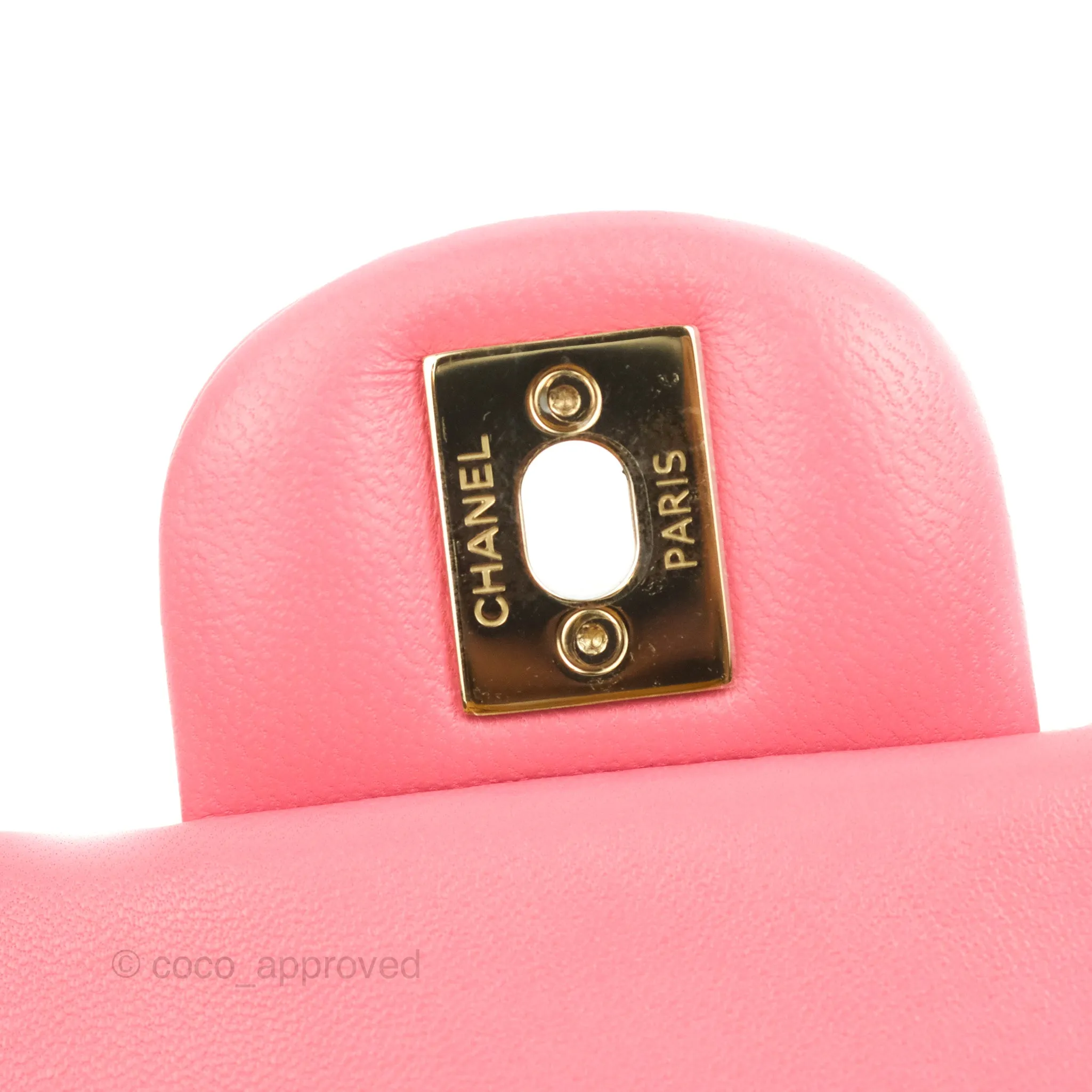 Chanel Mini Square Quilted Rosy Pink Lambskin Gold Hardware 21A