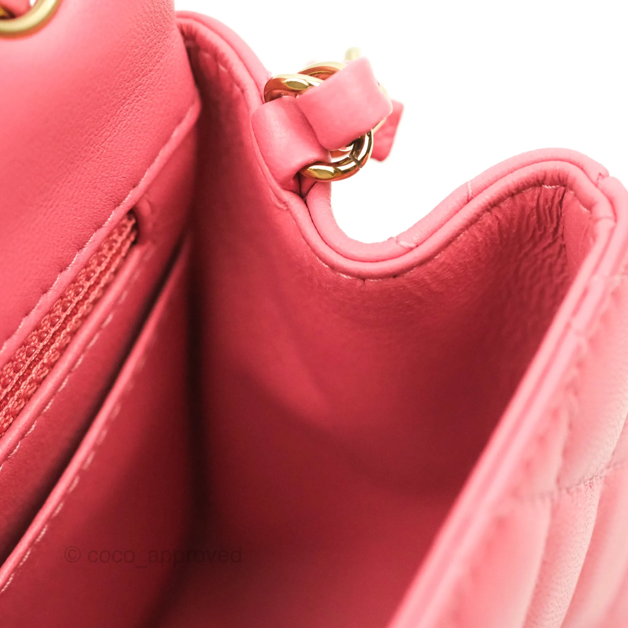 Chanel Mini Square Quilted Rosy Pink Lambskin Gold Hardware 21A