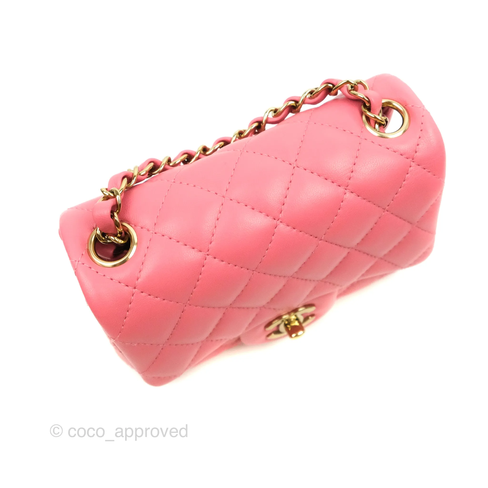 Chanel Mini Square Quilted Rosy Pink Lambskin Gold Hardware 21A