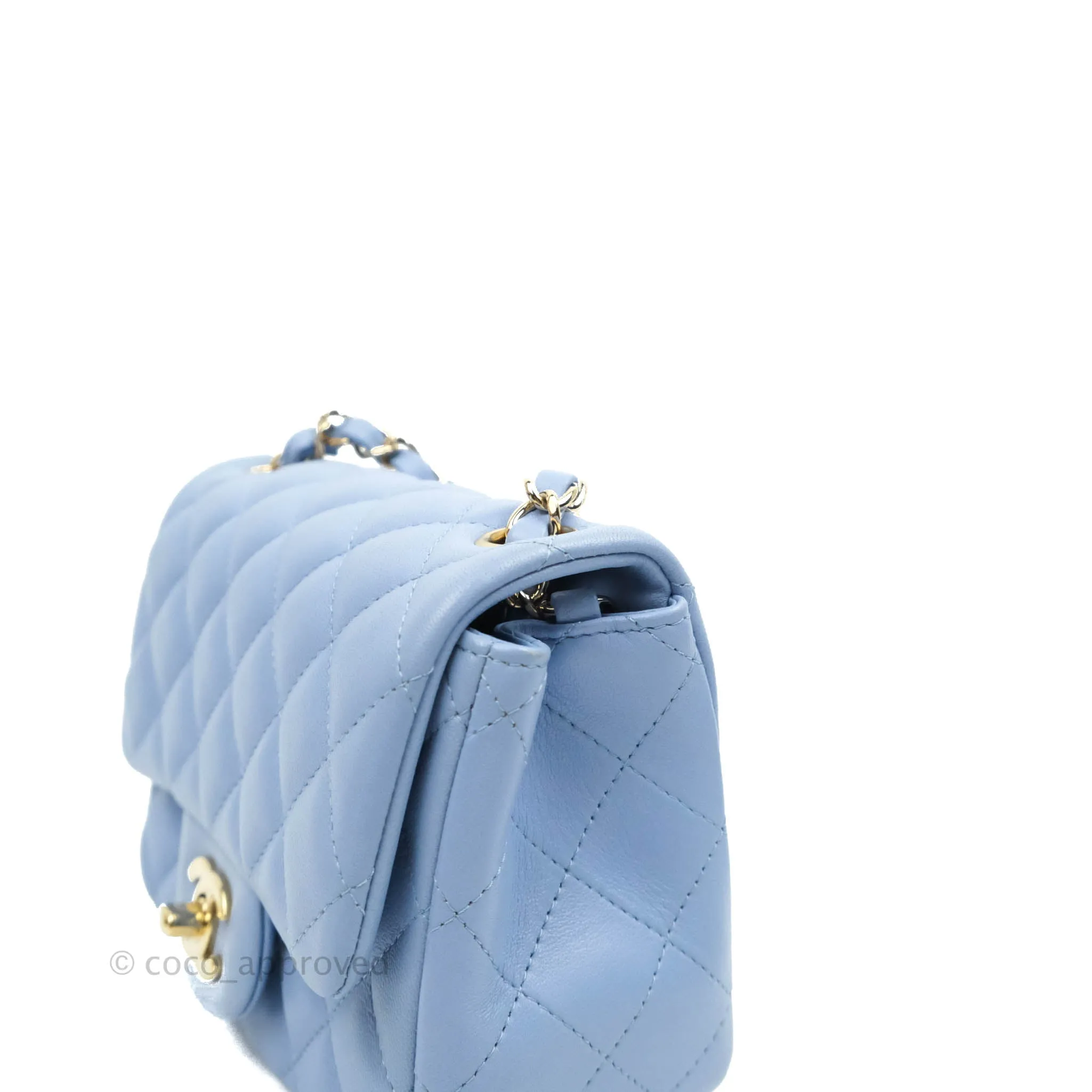 Chanel Mini Square Quilted Sky Blue Lambskin Gold Hardware 21C